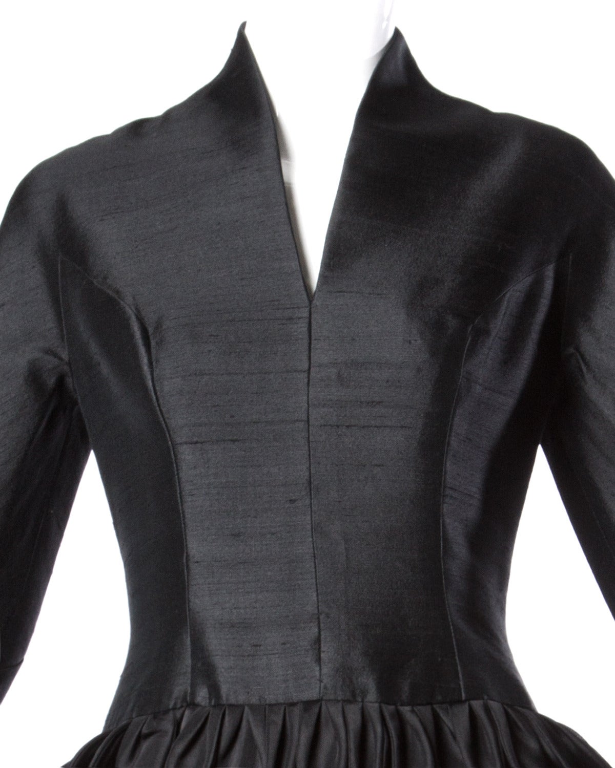 1960s Vinchi Vintage Black Sculptural Silk + Wool Organza Petal Dress ...