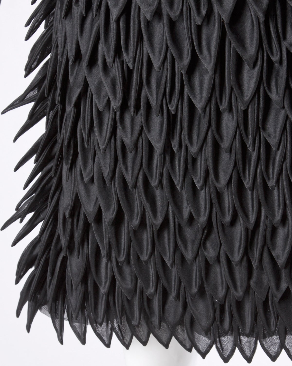 1960s Vinchi Vintage Black Sculptural Silk + Wool Organza Petal Dress In Excellent Condition For Sale In Sparks, NV