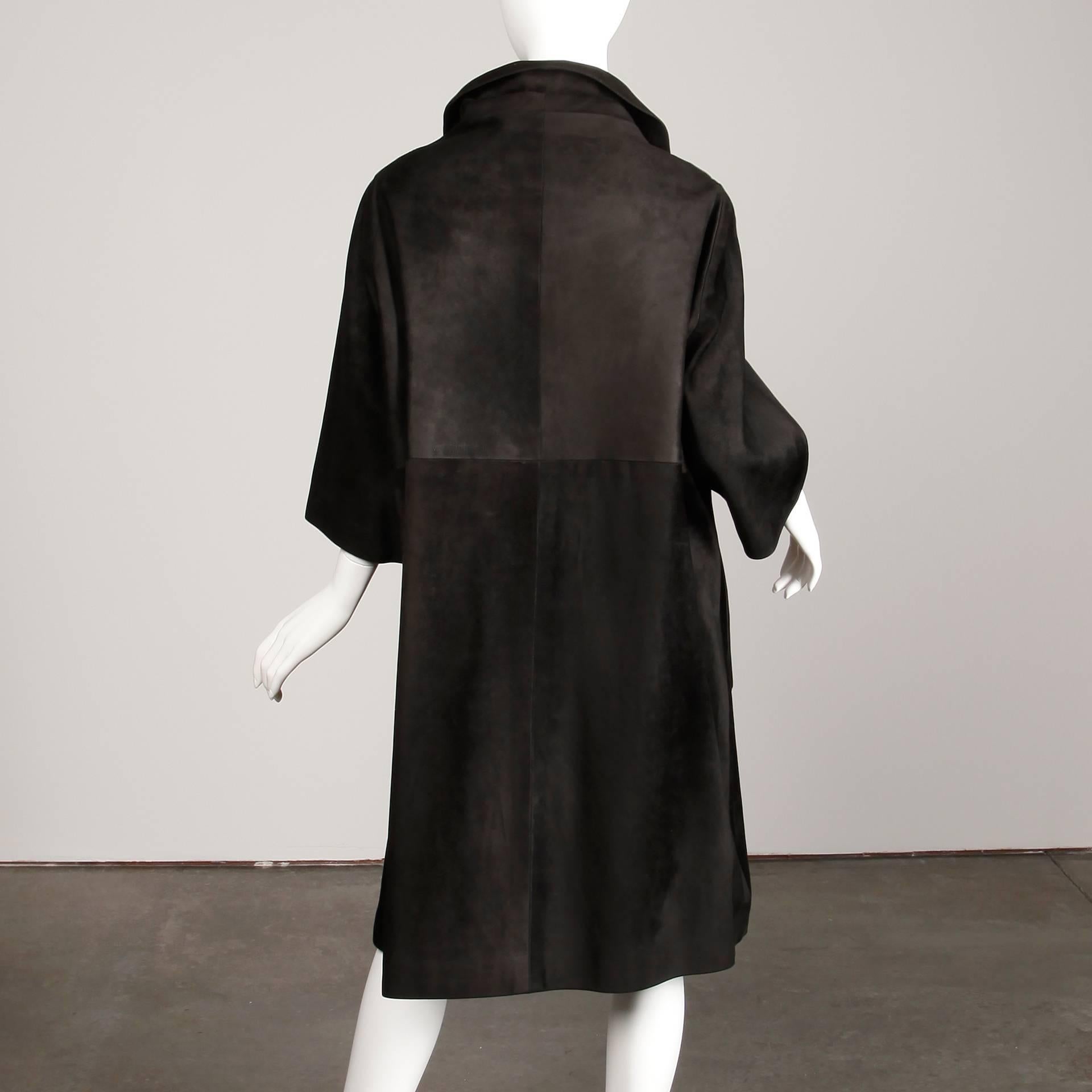 black leather swing coat