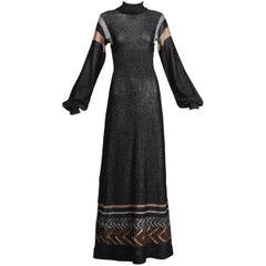 1970s Wenjilli Vintage Metallic Knit Maxi Dress