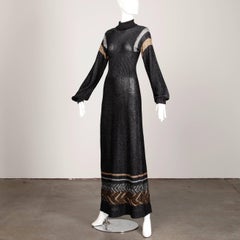 1970s Wenjilli Vintage Metallic Knit Maxi Dress
