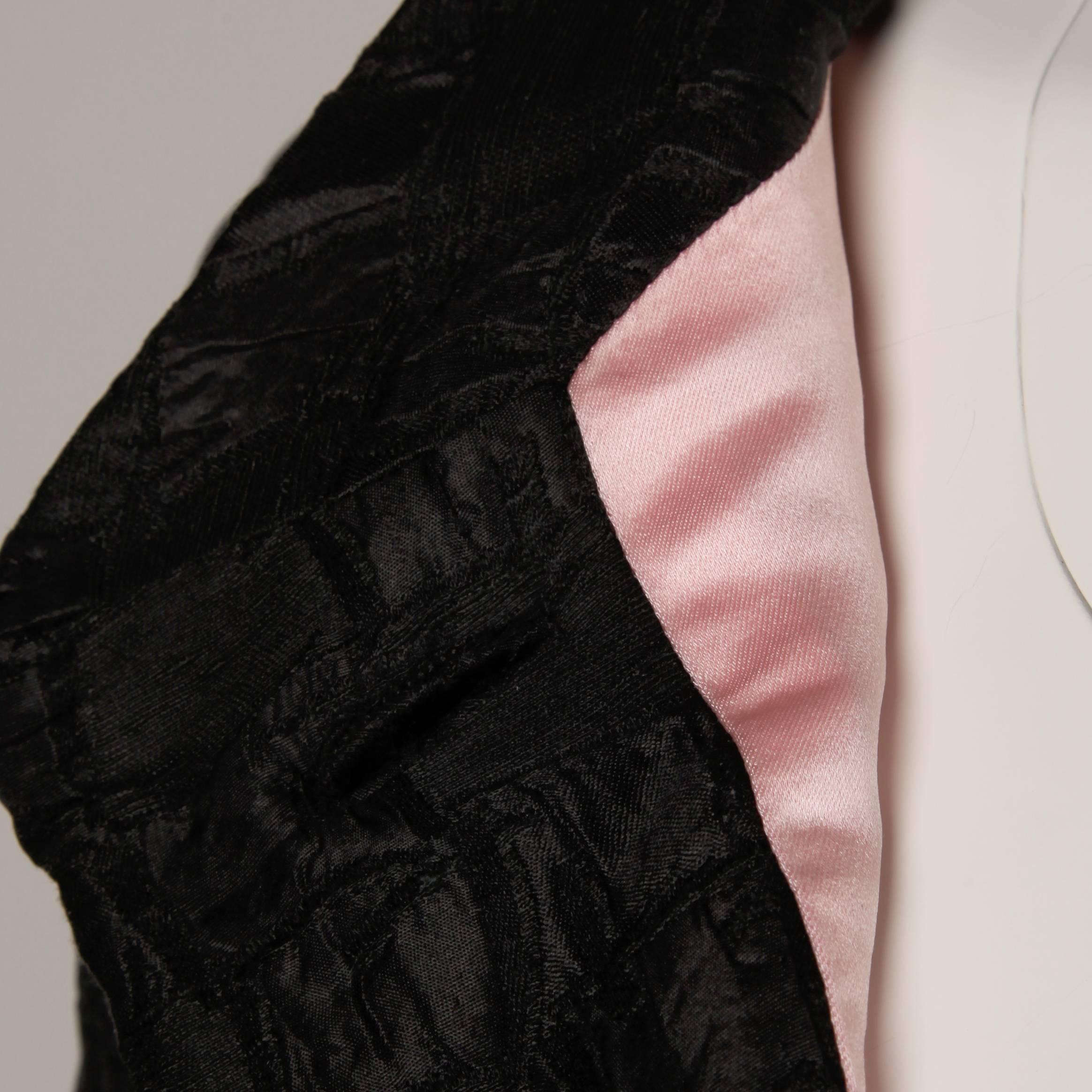 1960s Vintage Michael Novarese Black + Pink Silk Jacket with Rhinestone Buttons For Sale 1
