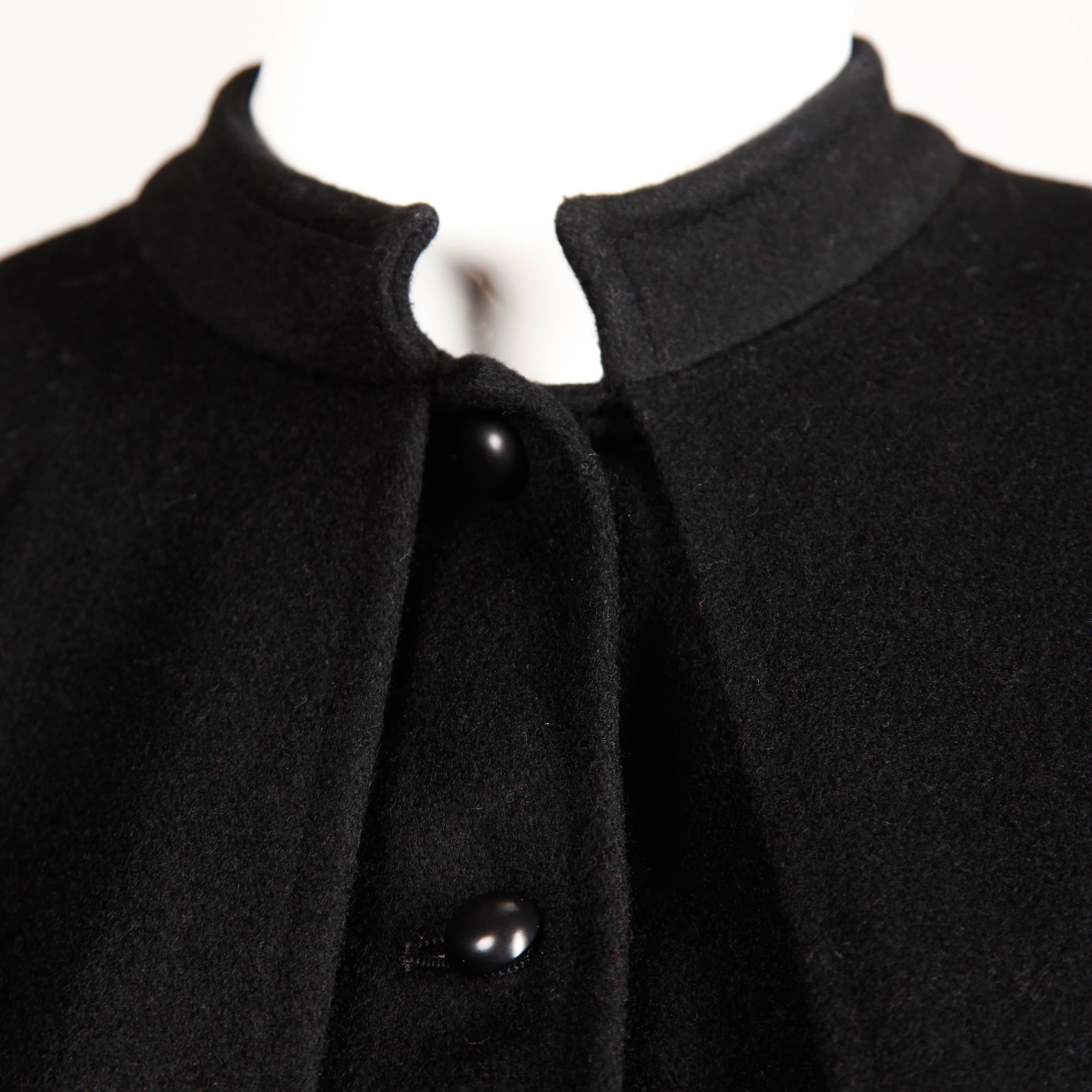 1970s YSL Yves Saint Laurent Vintage Long Black Heavy Wool Cape Coat 4
