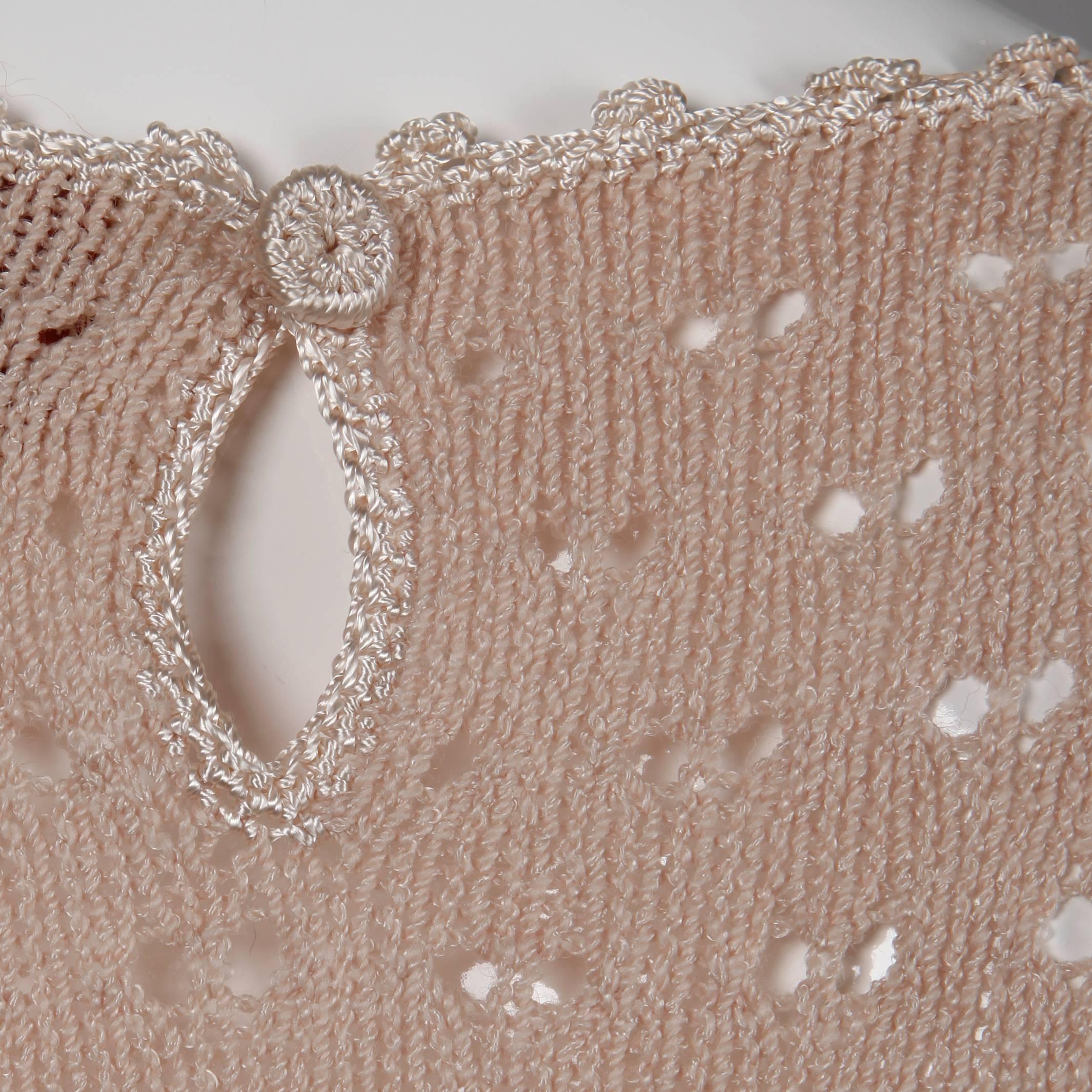 Women's 1970s Oscar de la Renta Vintage Dusty Pink/ Blush Knit + Crochet Sweater Dress