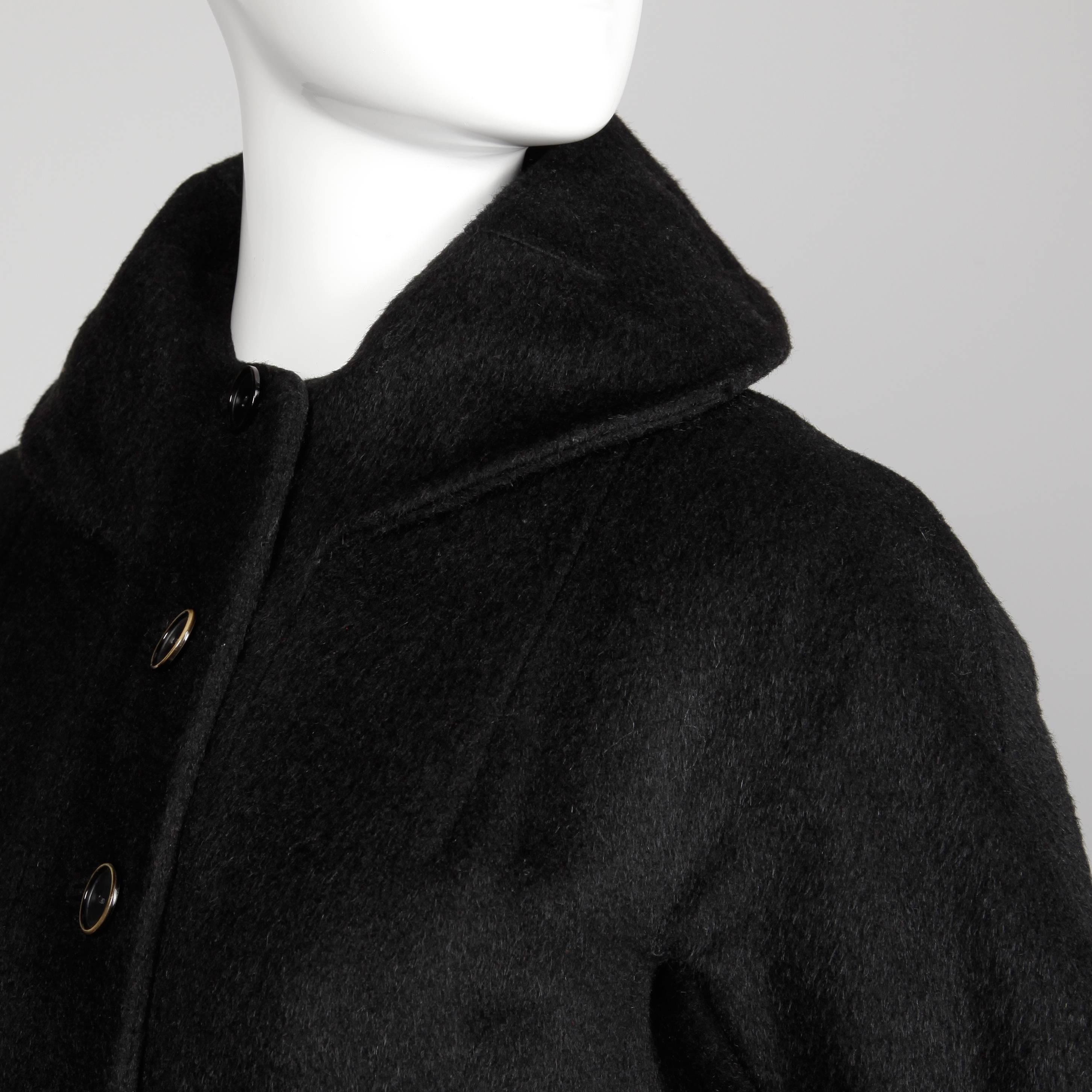 1950s Vintage Heavy Black Wool Swing Coat with Full Sweep Circle Skirt In Excellent Condition In Sparks, NV