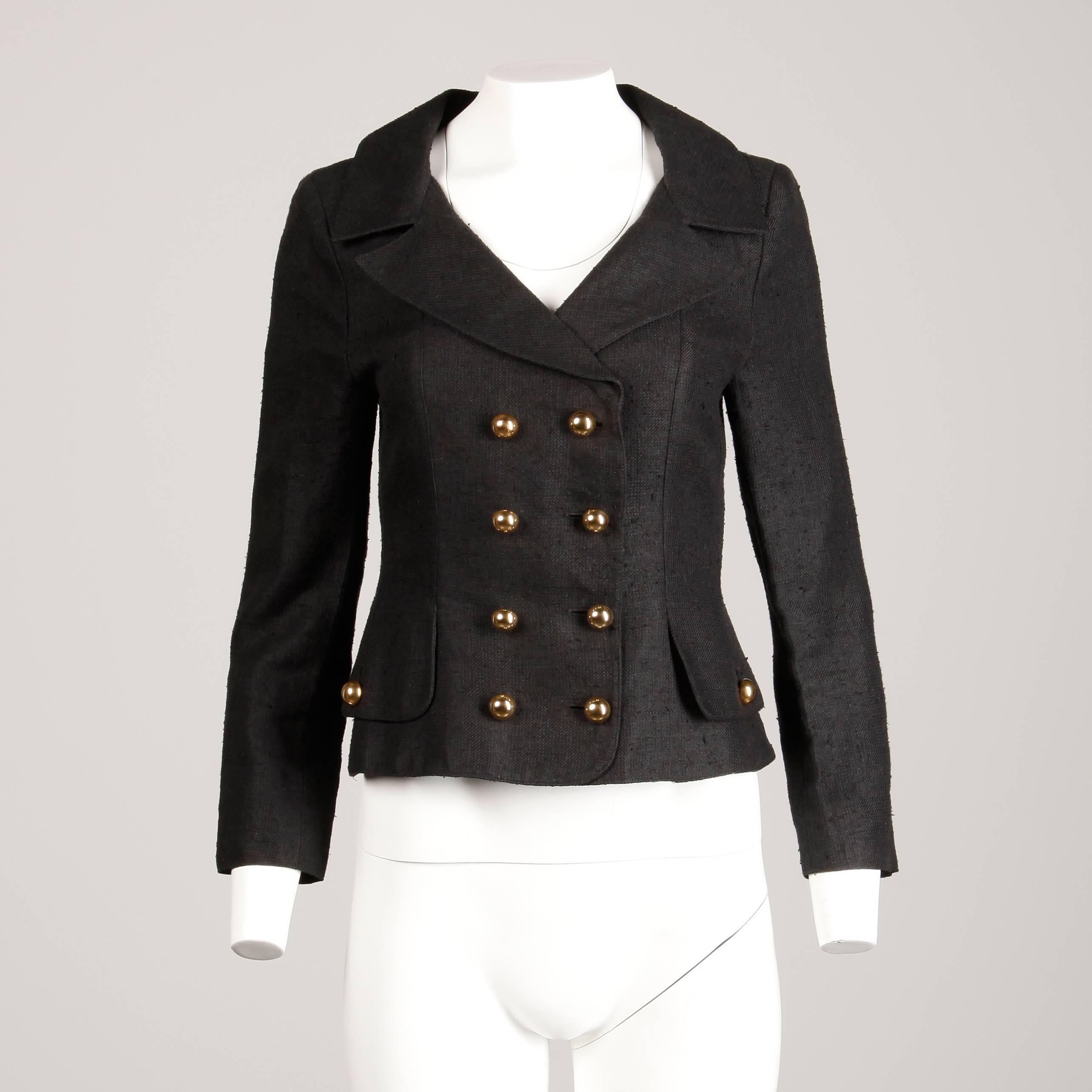 1990er Christian Lacroix Pret-a-Porter Vintage Schwarze Blazer Jacke aus Seide und Leinen Damen im Angebot