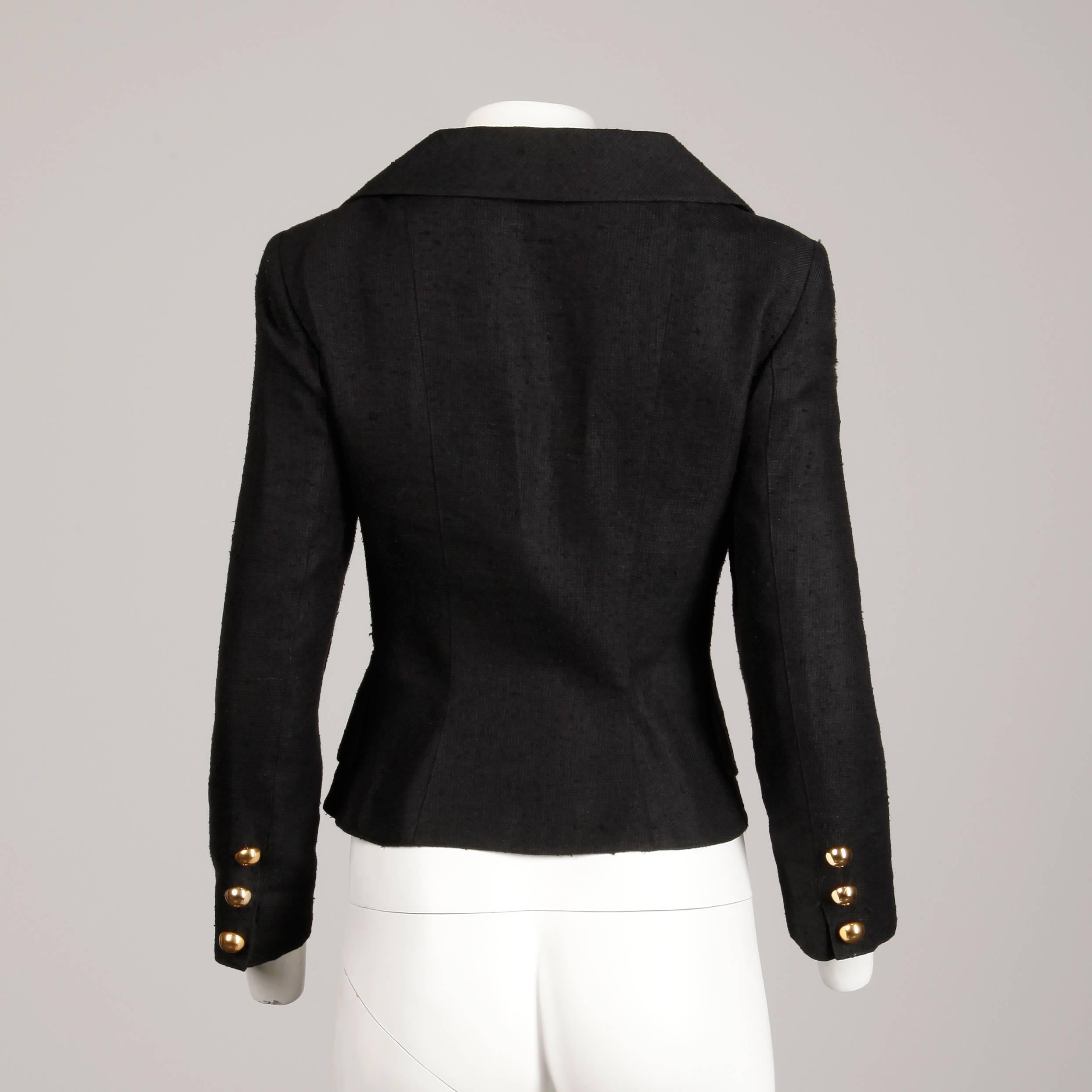 1990s Christian Lacroix Pret-a-Porter Vintage Black Silk Linen Blazer Jacket For Sale 2