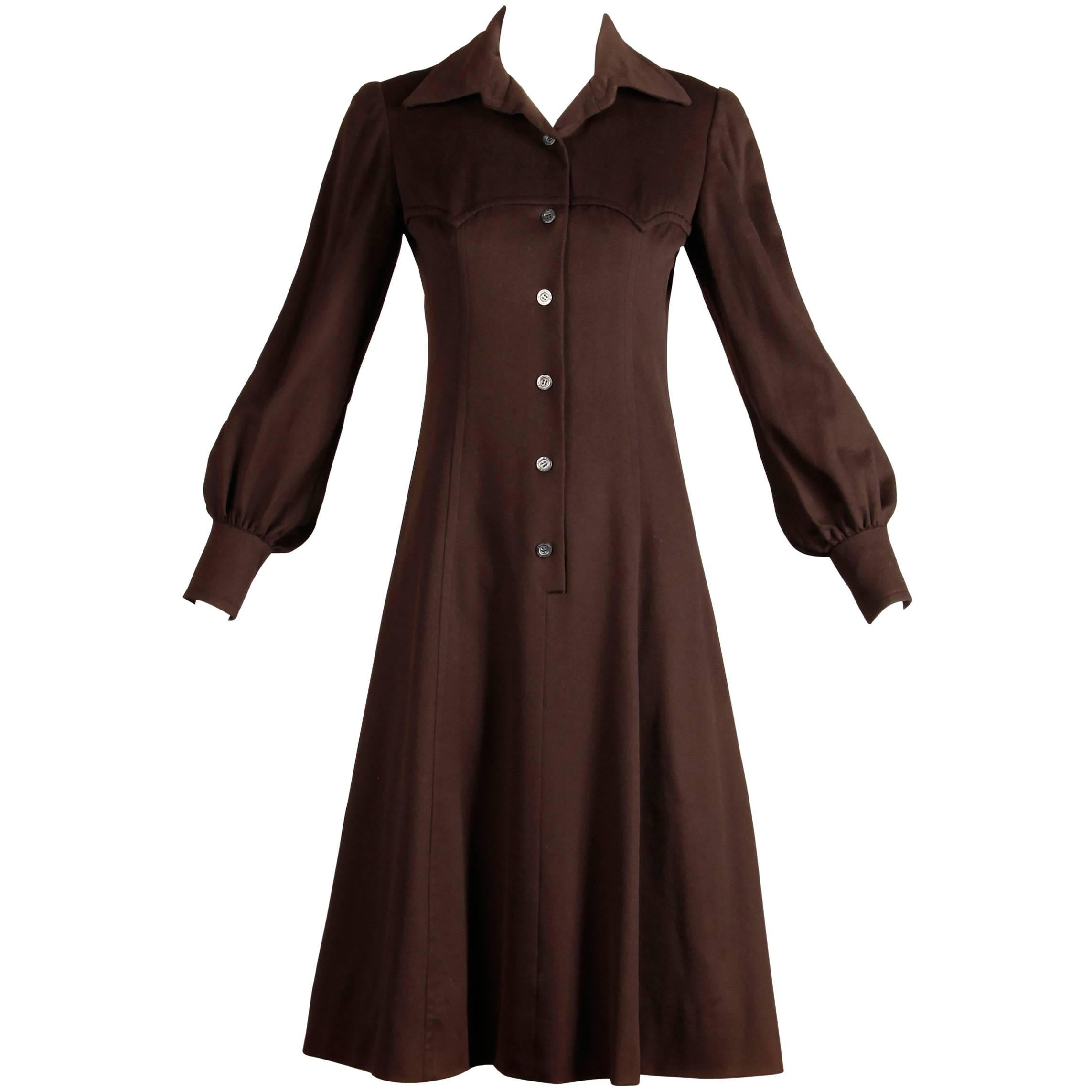 1970s Hermes Vintage Brown Cashmere + Silk Coat or Shirt Dress