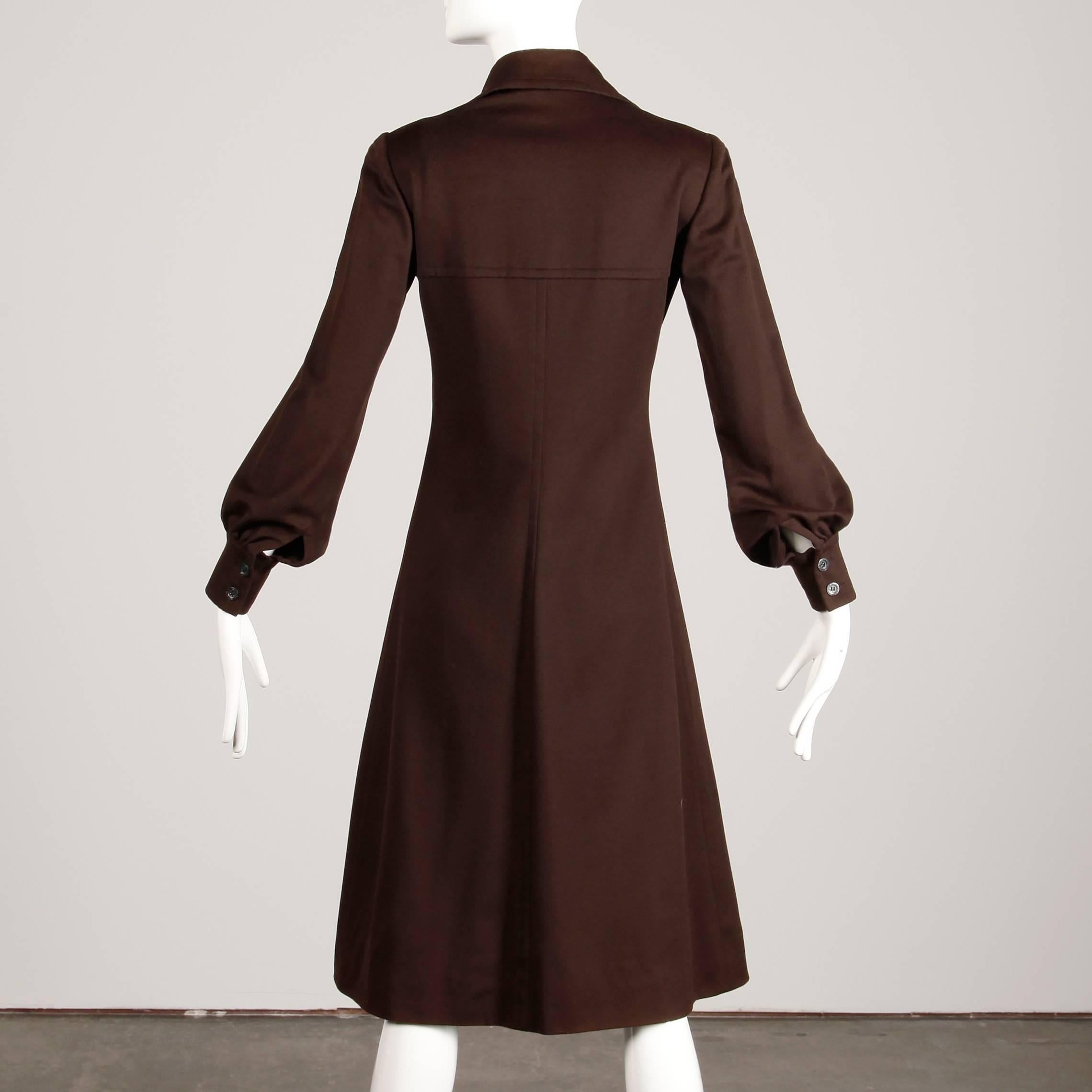 1970s Hermes Vintage Brown Cashmere + Silk Coat or Shirt Dress In Excellent Condition In Sparks, NV