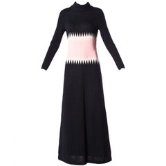 1970s Goldworm Retro Pink + Black Color Block Wool Knit Sweater Maxi Dress