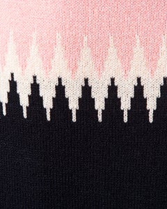 1970s Goldworm Vintage Pink + Black Color Block Wool Knit Sweater Maxi Dress