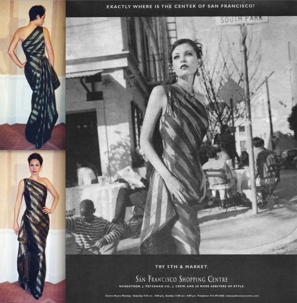 Black Documented 1999 Michael Casey Couture Vintage Striped Silk Evening Gown/ Dress For Sale