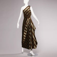 Documented 1999 Michael Casey Couture Vintage Striped Silk Evening Gown/ Dress