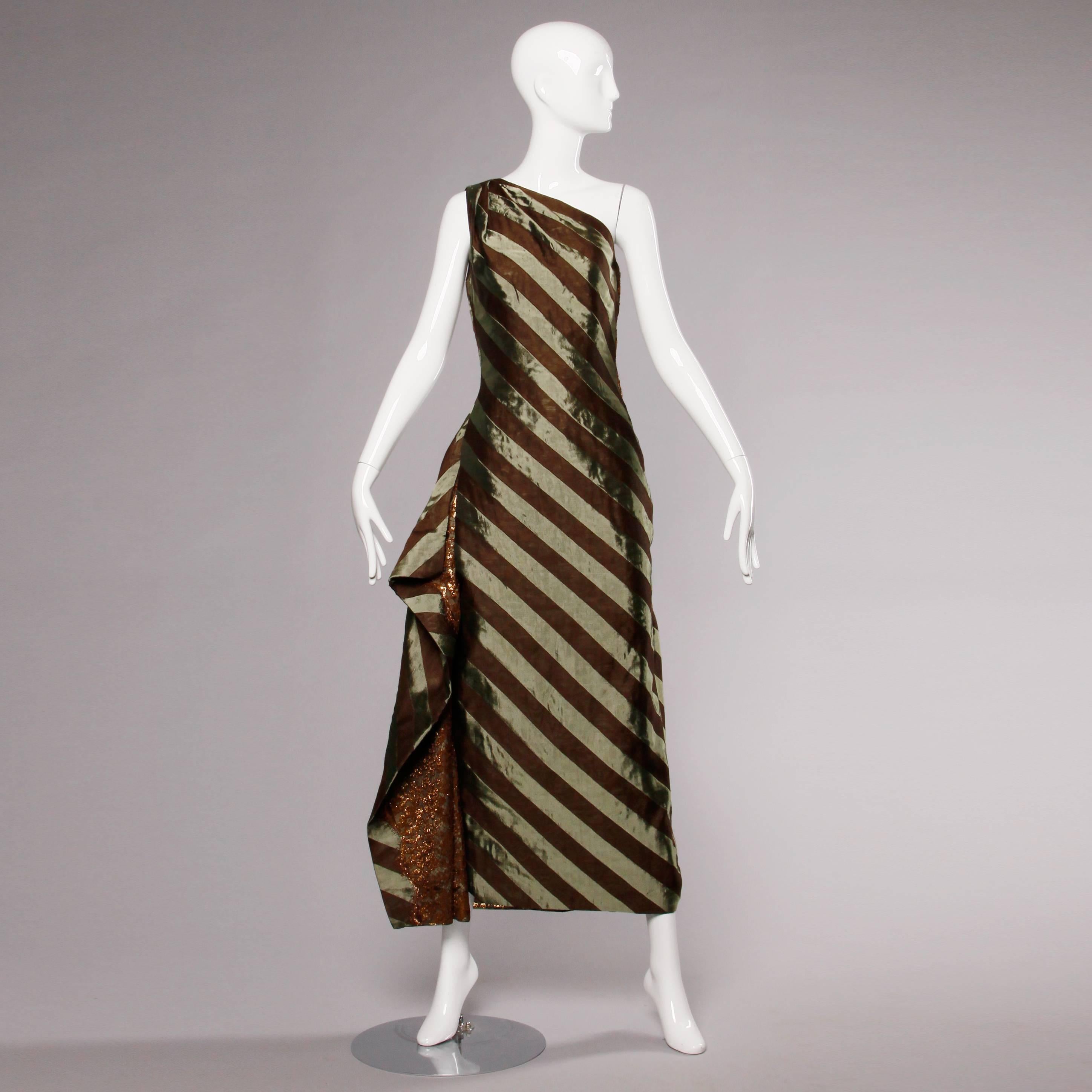Women's Documented 1999 Michael Casey Couture Vintage Striped Silk Evening Gown/ Dress For Sale