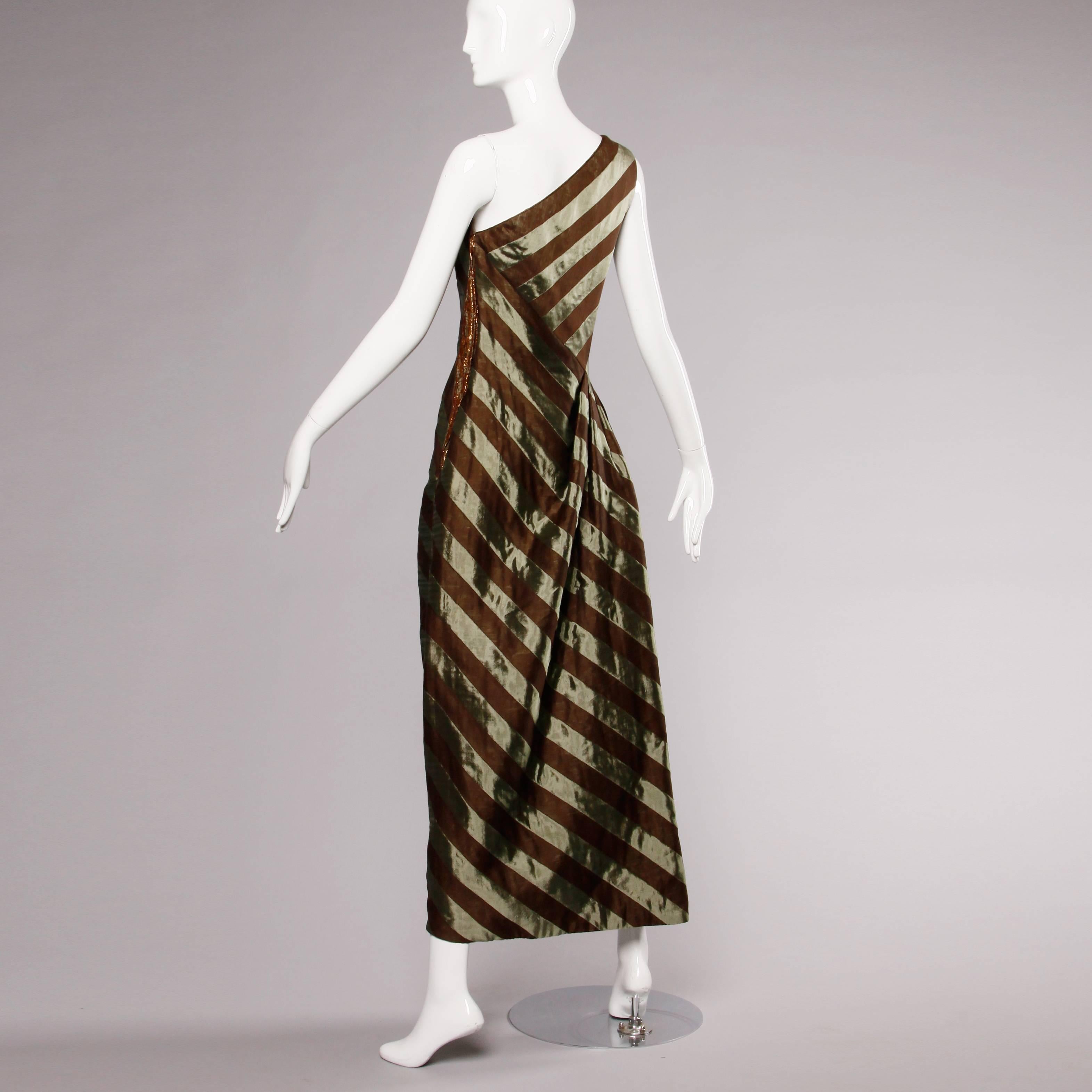 Documented 1999 Michael Casey Couture Vintage Striped Silk Evening Gown/ Dress For Sale 3