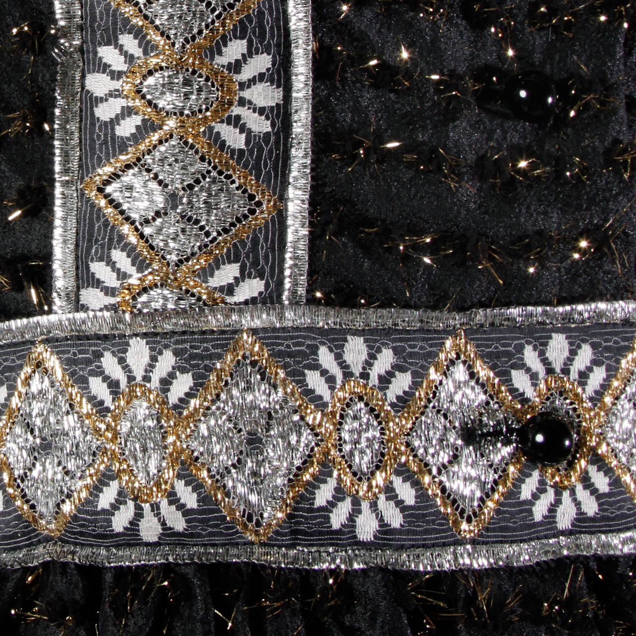 1960s Oscar de la Renta Vintage Black Organza Silk Metallic Lace Eyelash Dress In Excellent Condition In Sparks, NV