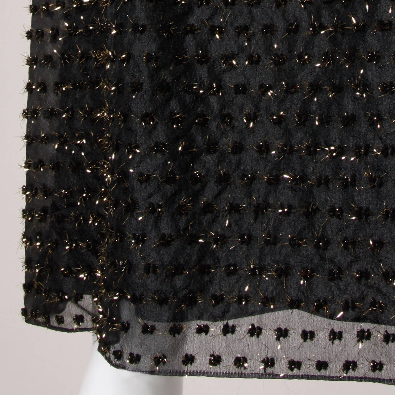 1960s Oscar de la Renta Vintage Black Organza Silk Metallic Lace Eyelash Dress 3