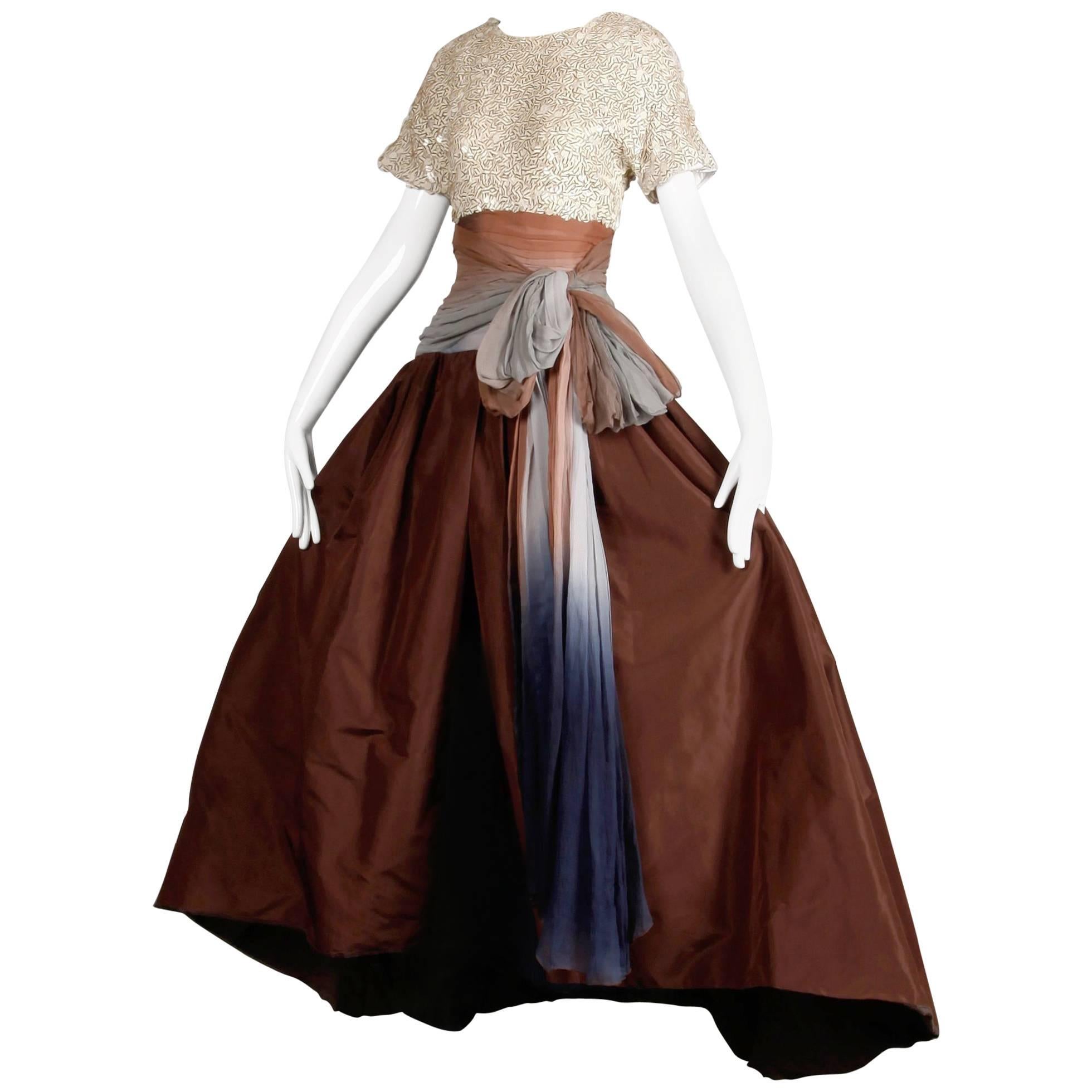 Peter Keppler Vintage Evening Gown/ Dress- Hand Dyed Ombre Silk + Sequins 3