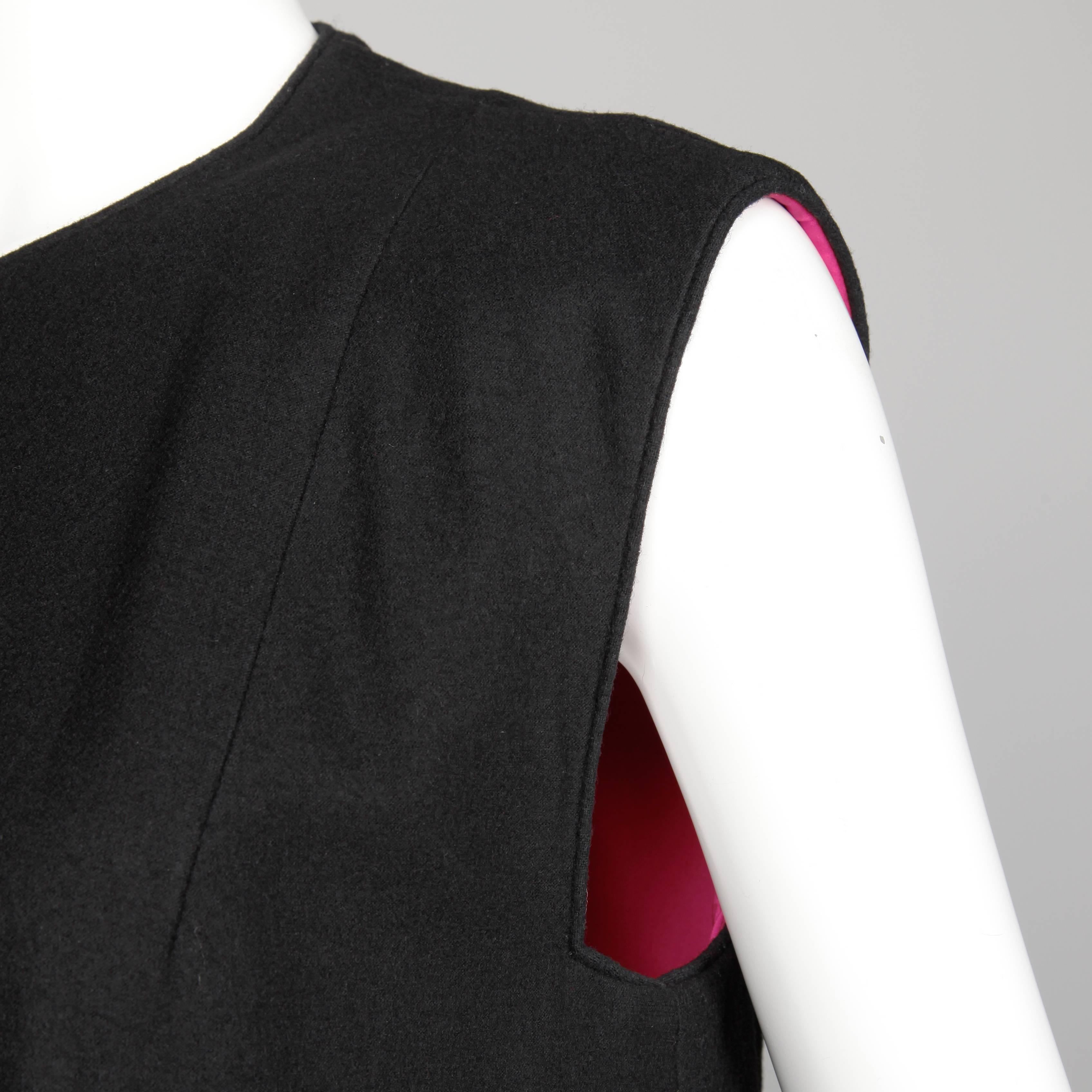 1960s Mr. Blackwell Vintage Black + Pink Wool Beaded + Sequin Vest Jacket / Coat For Sale 3