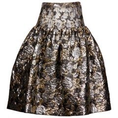 Valentino Vintage Metallic Silver + Gold Brocade Flare Skirt