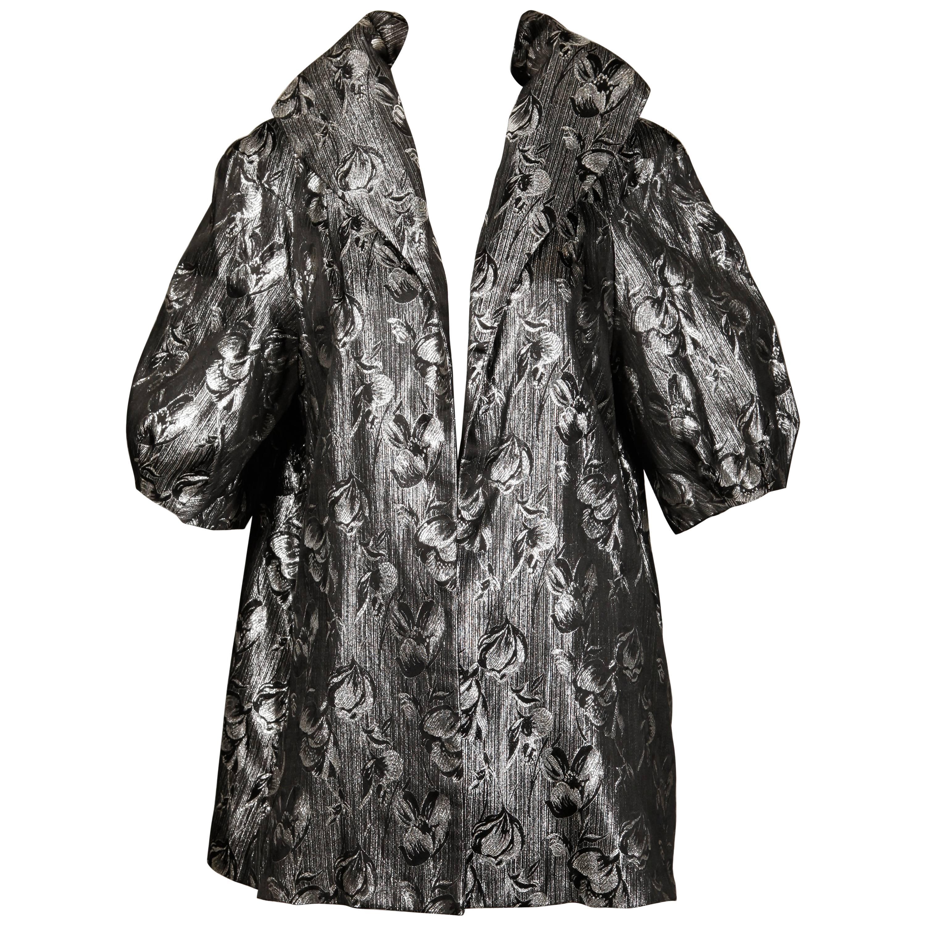 Black 1960s Lilli Diamond Vintage Metallic Silver 3/4 Sleeve Evening Swing Coat Jacket