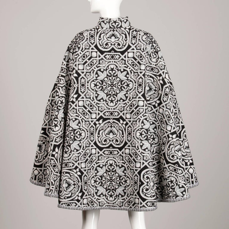 1970s Vintage Black, White + Gray Woven Tapestry Cape Coat/ Jacket (Spain) at 1stDibs