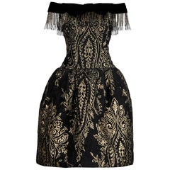 Ann Lawrence, abito da sera vintage anni '80 con frange metalliche in oro e nero
