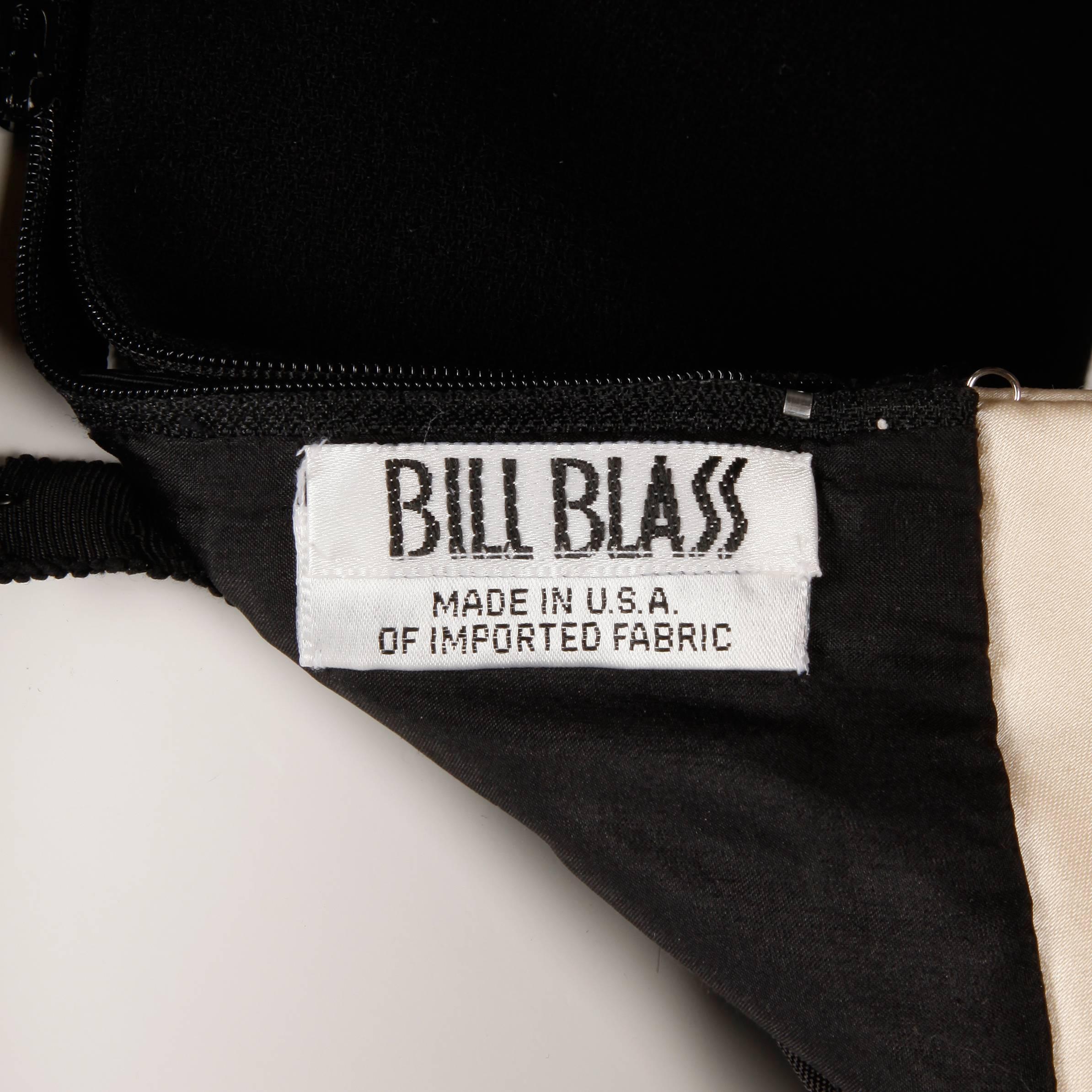1990s Bill Blass Vintage Black + Off White Silk Satin Evening Gown / Dress In Excellent Condition In Sparks, NV