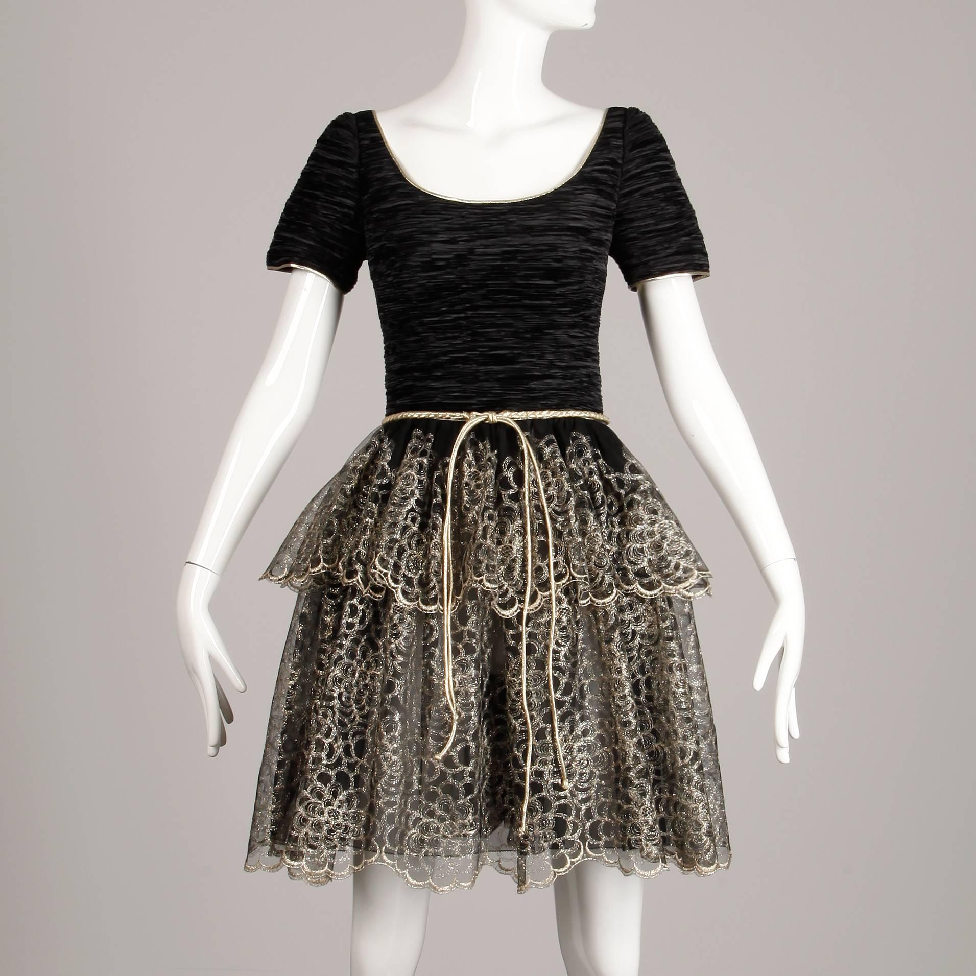 Unworn 1990s Mary McFadden Couture Vintage Metallic Gold Black Lace Dress In New Condition In Sparks, NV