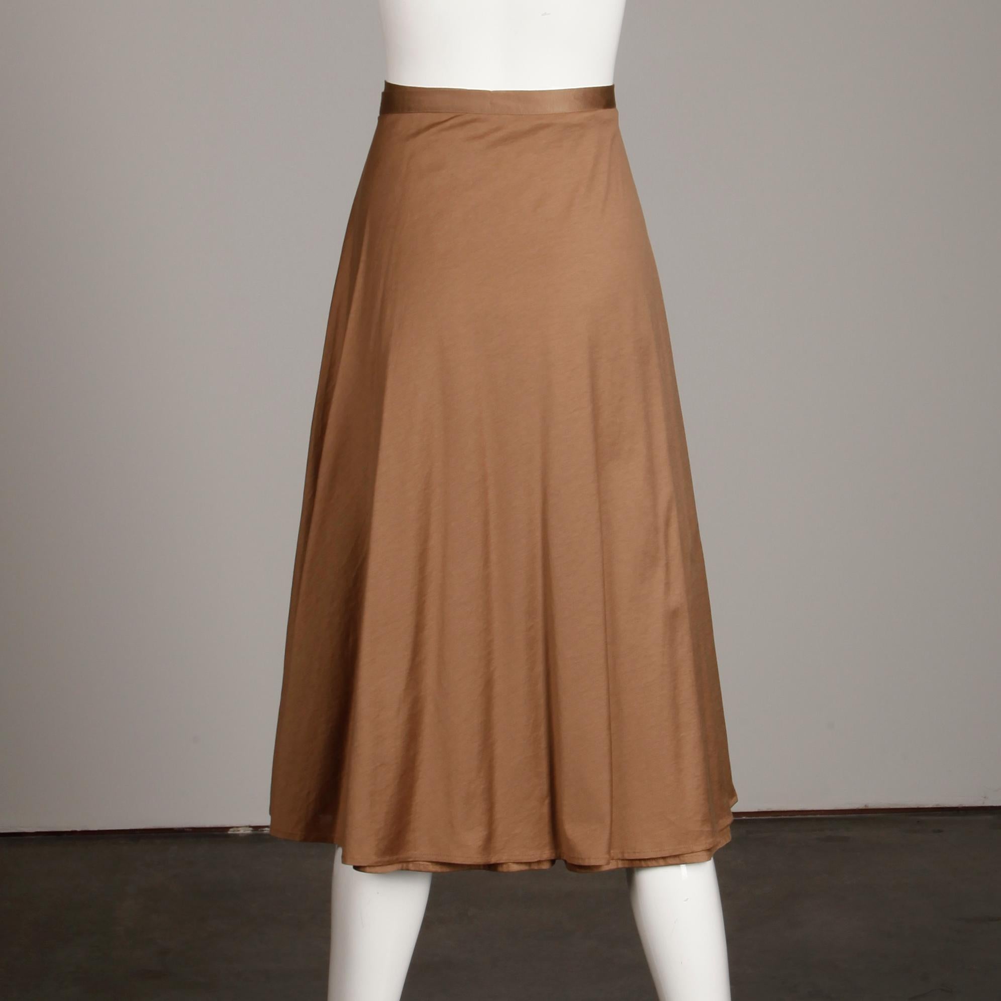 1980 Kenzo Paris Vintage Taupe Brown Cotton Wrap Midi Skirt Pour femmes en vente