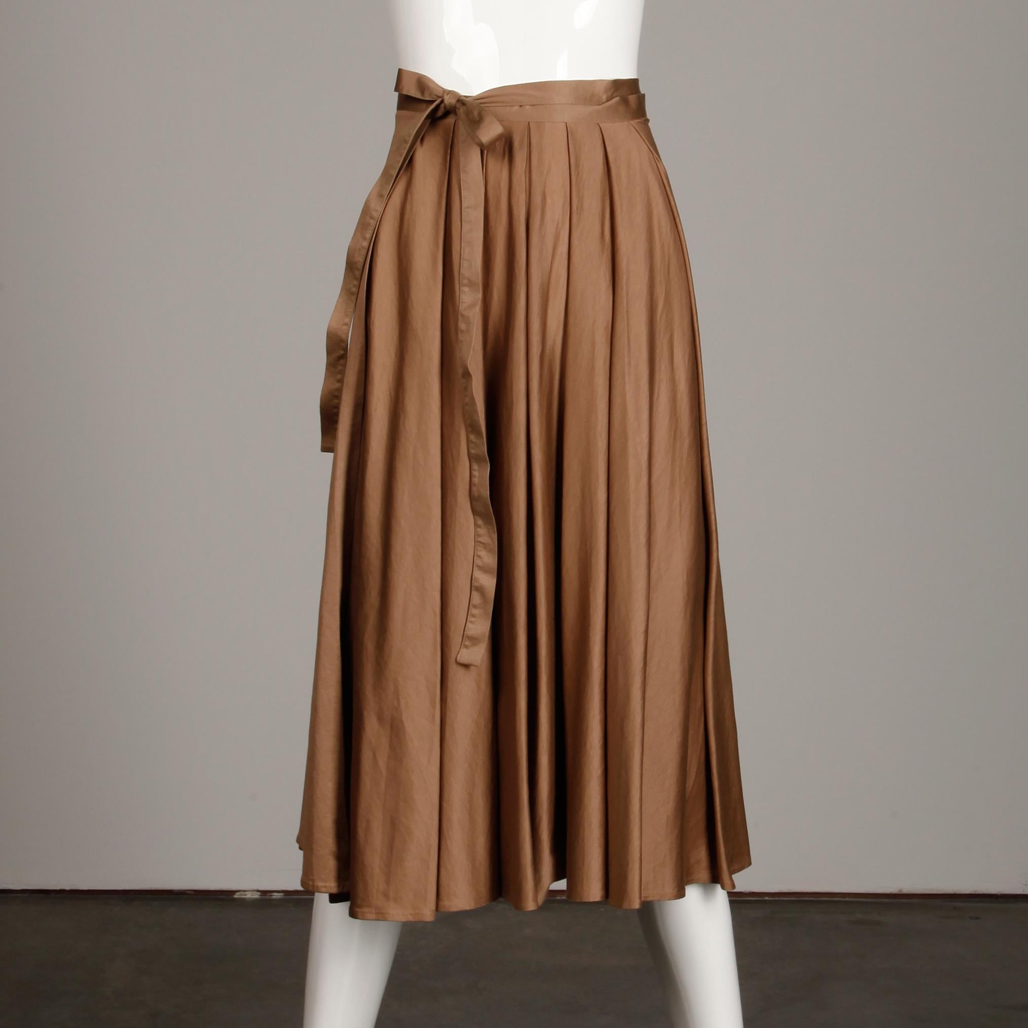 Women's 1980s Kenzo Paris Vintage Taupe Brown Cotton Wrap Midi Skirt For Sale