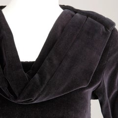 1940s Vintage Black Velvet Cocktail Dress with Collar + 3/4 Cropped Sleeves