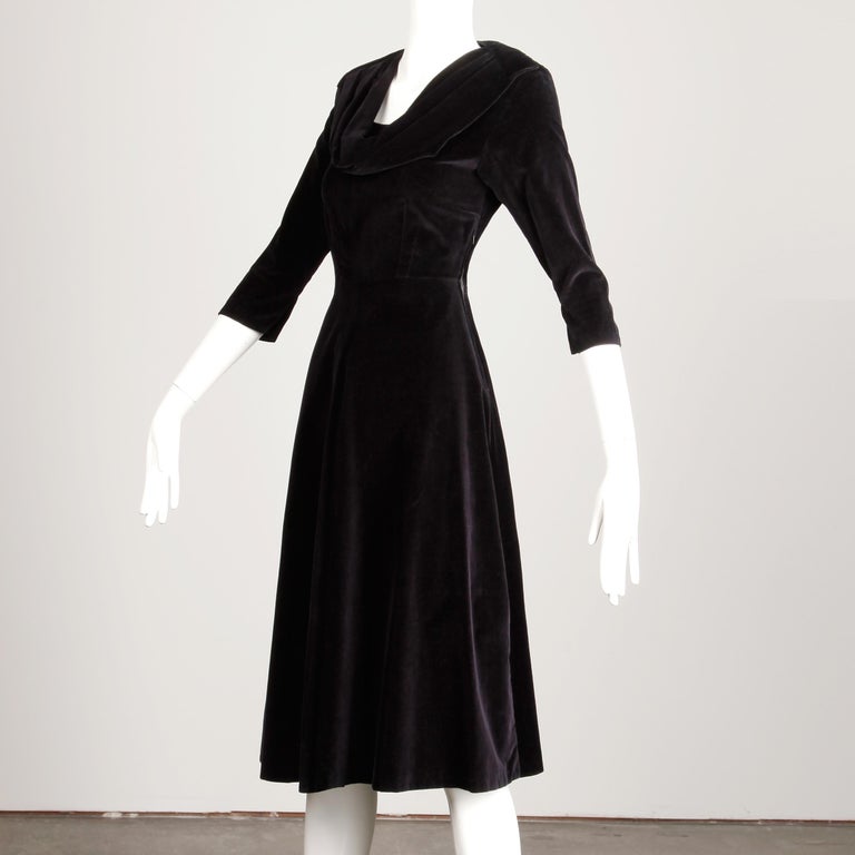 1940s Vintage Black Velvet Cocktail Dress with Collar + 3/4 Cropped Sleeves For Sale at 1stDibs | vintage black velvet dress, 1940s black dress, black 1940s dress 1940s Vintage Black Velvet Cocktail Dress with Collar + 3/4 Cropped Sleeves For Sale at 1stDibs | vintage black velvet dress, 1940s black dress, black 1940s dress