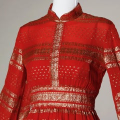 1960s Ceil Chapman Vintage Metallic Gold + Red Silk Cocktail Dress