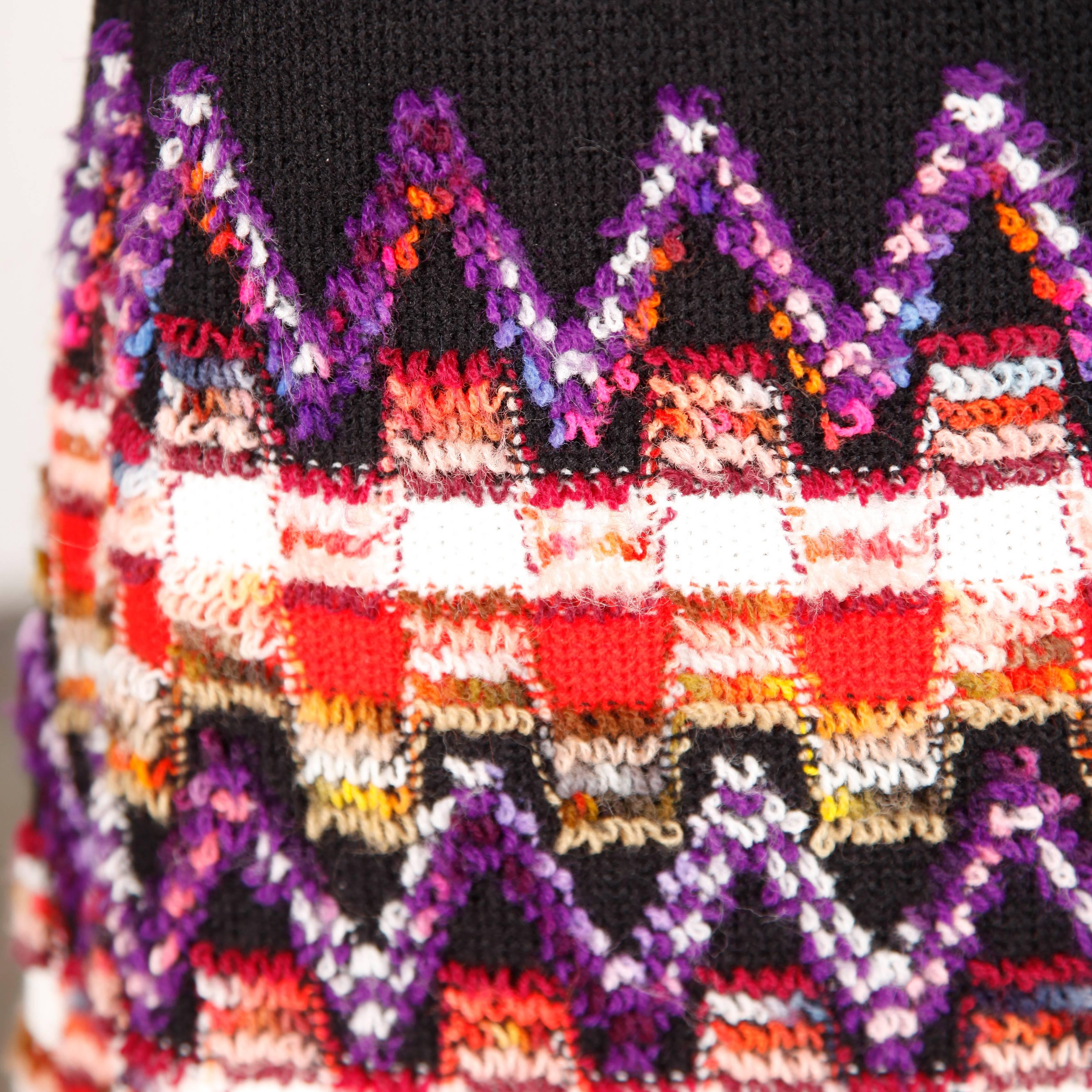 1960s Teal Traina Vintage Knit Mod Zig Zag Sweater Dress 1