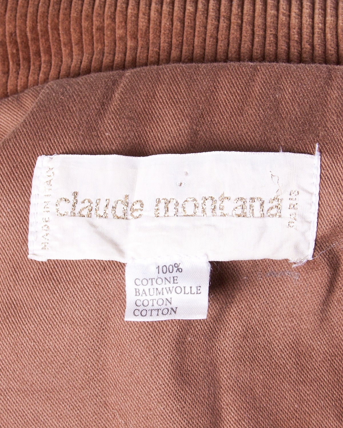 1980er Claude Montana Vintage Avantgarde brauner Segeltuchmantel mit Lederbesatz 3