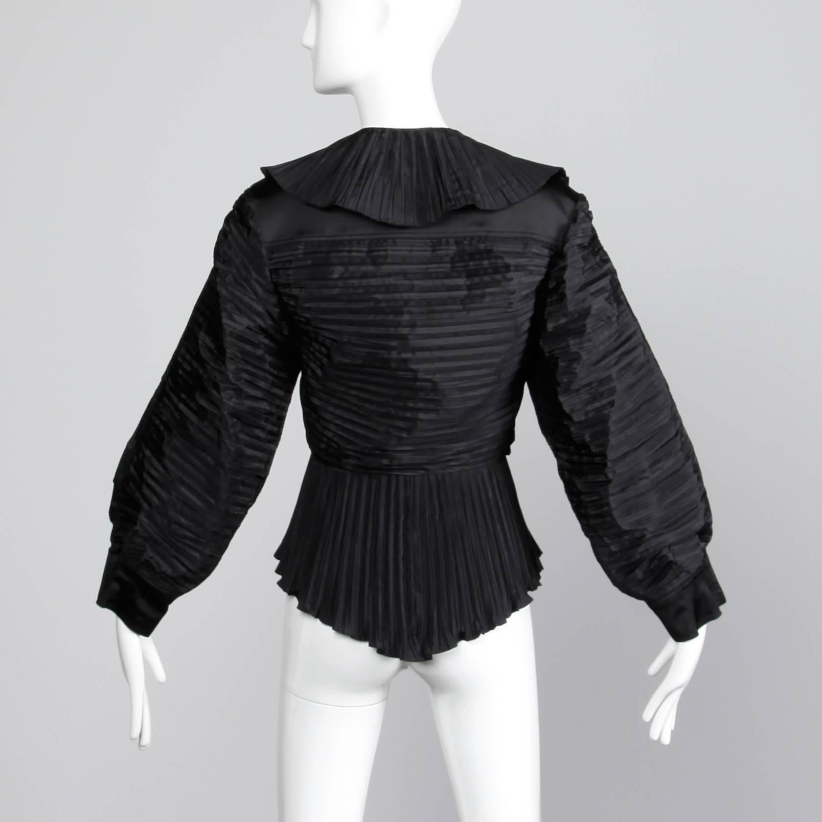 Women's 1980s Bernard Perris Vintage Black Origami Pleats Silk Avant Garde Tuxedo Jacket