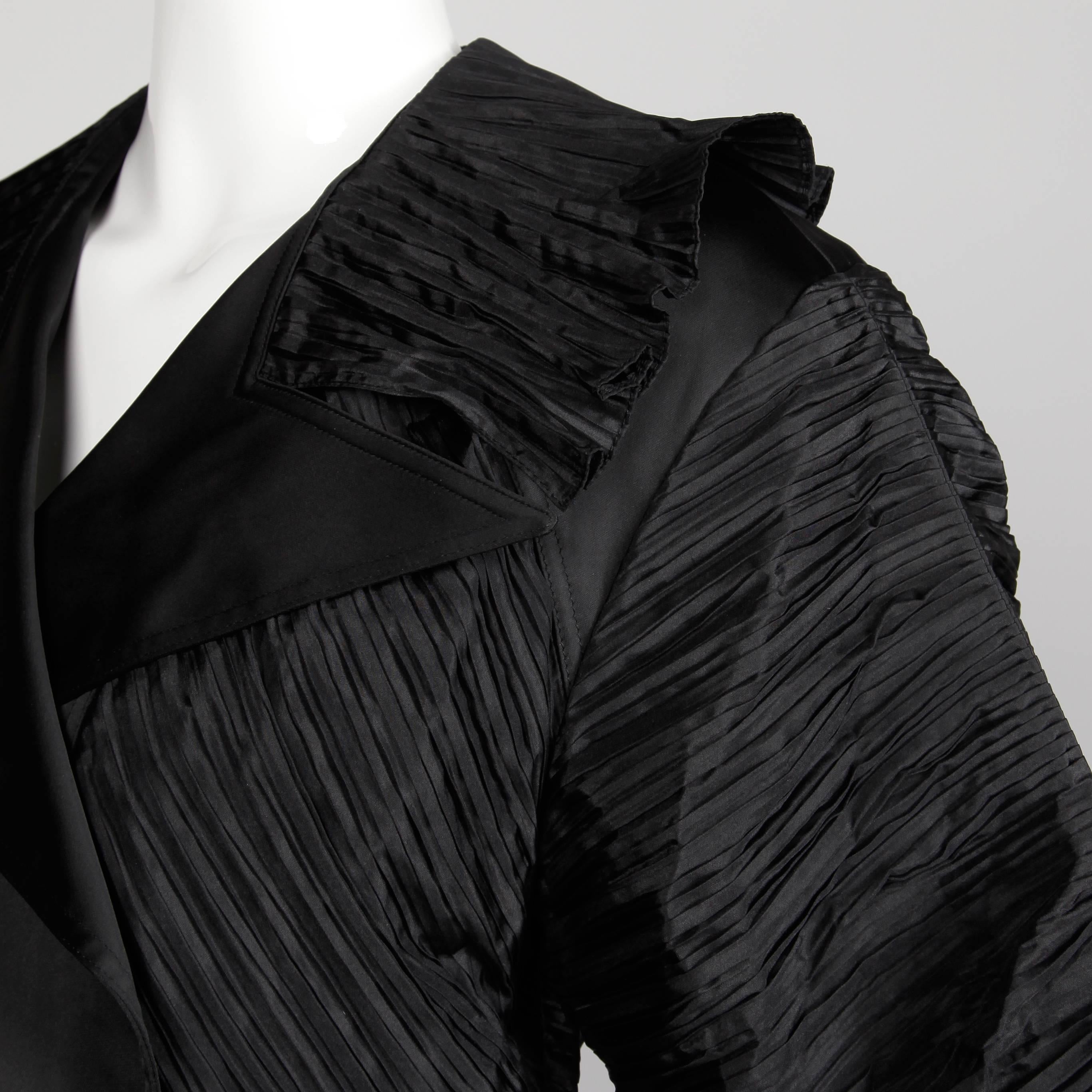 1980s Bernard Perris Vintage Black Origami Pleats Silk Avant Garde Tuxedo Jacket 1