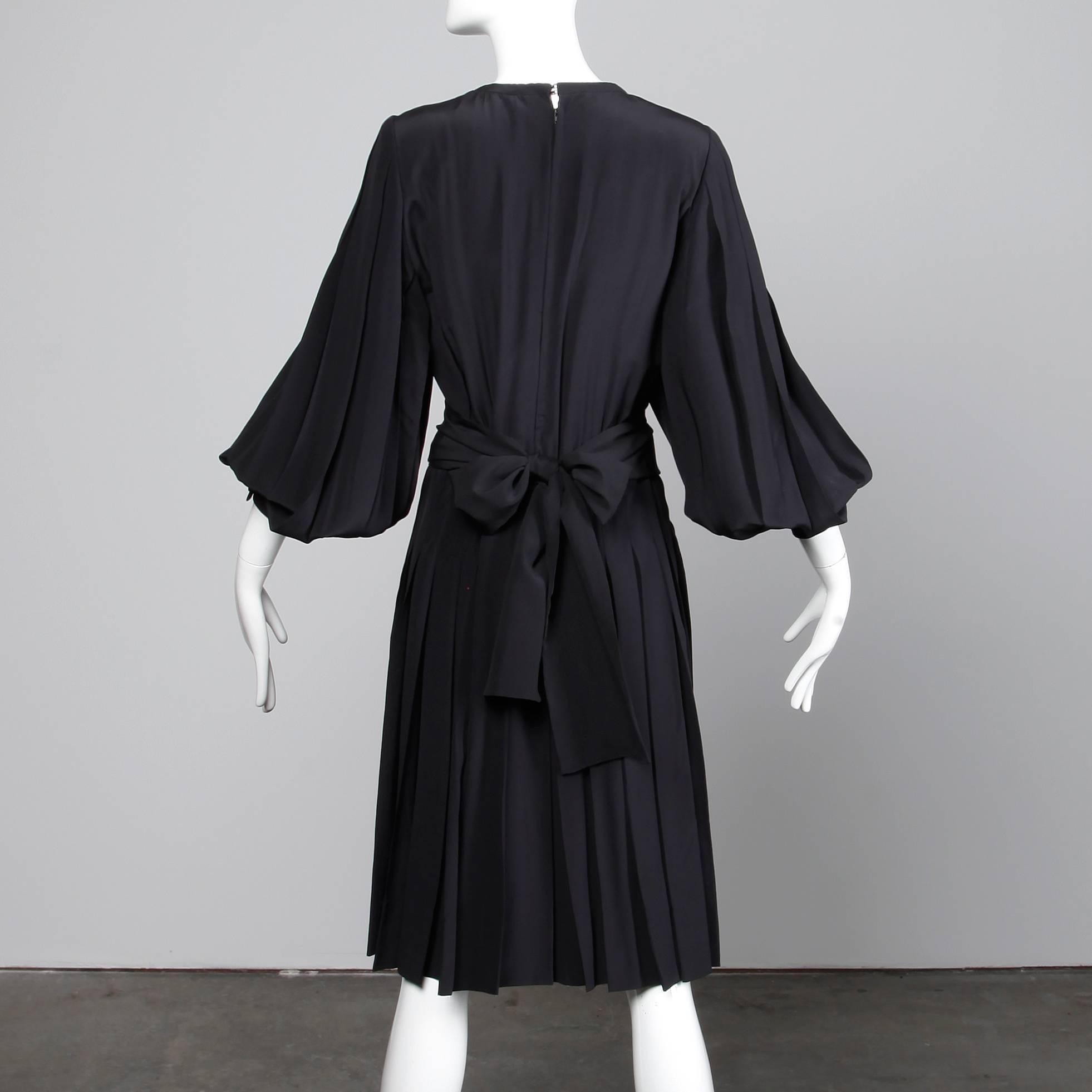 Women's 1980s Andre Laug Vintage Black Silk Dress with Matching Sash Belt For Sale