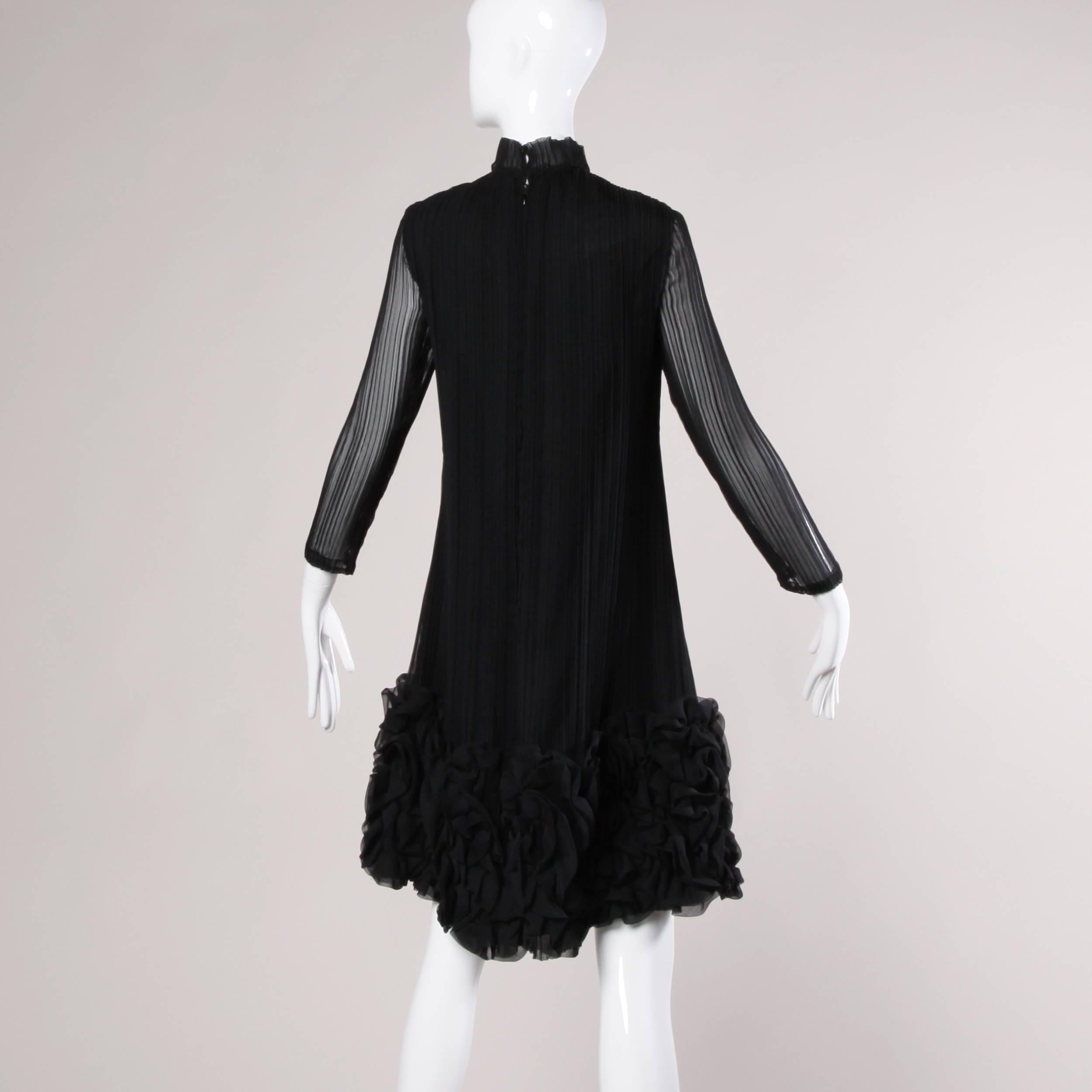 Women's Teal Traina 1970s Vintage Black Origami Pleated Ruffle Dress