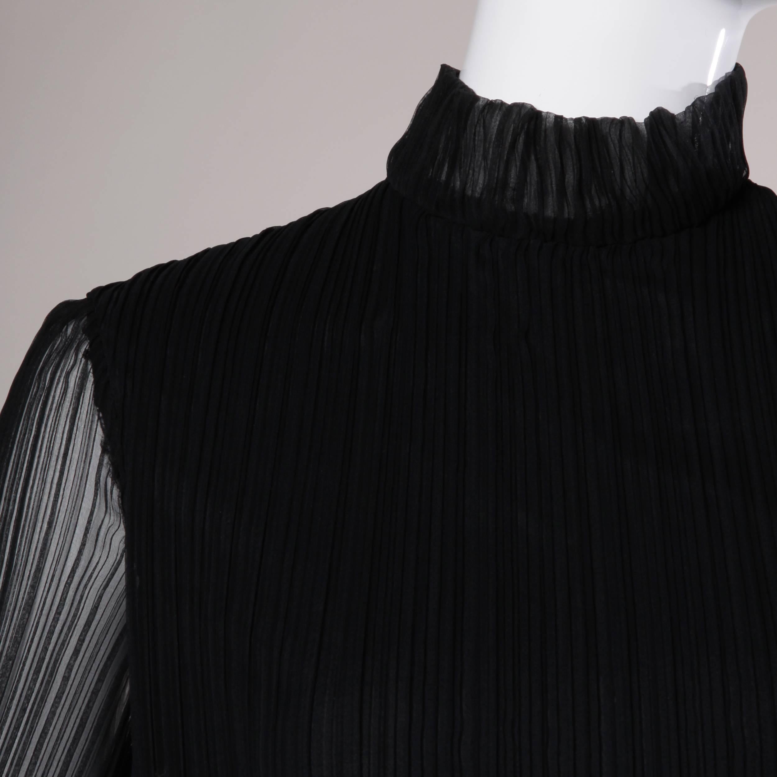 Teal Traina 1970s Vintage Black Origami Pleated Ruffle Dress 2