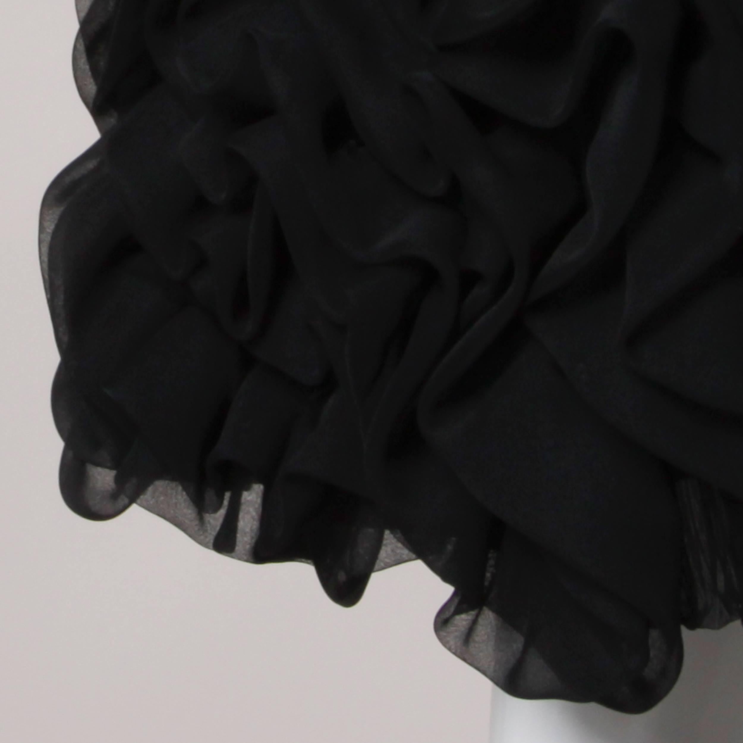 Teal Traina 1970s Vintage Black Origami Pleated Ruffle Dress 4
