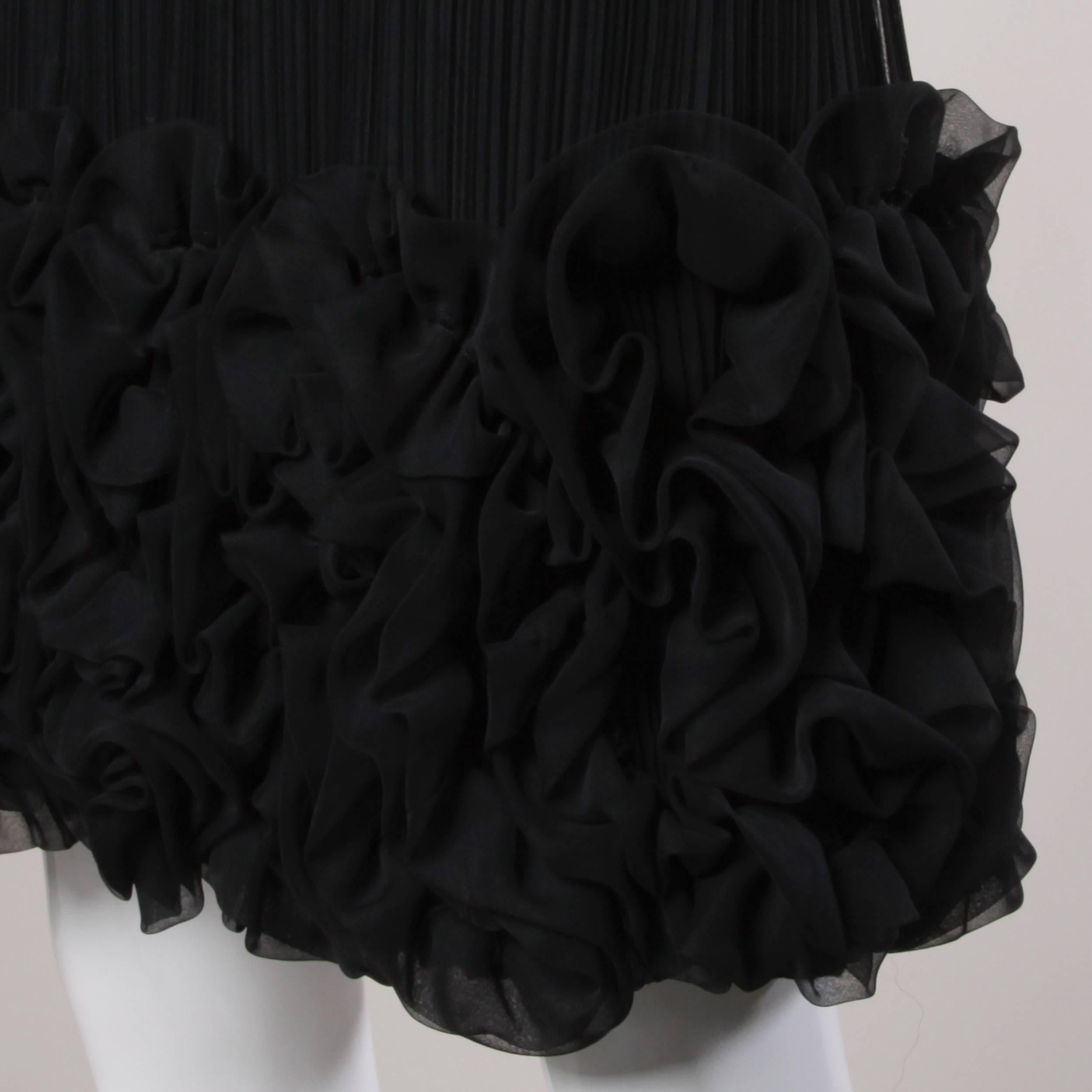 Teal Traina 1970s Vintage Black Origami Pleated Ruffle Dress 1