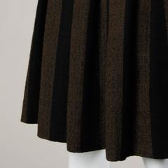 1960s Vintage Brown + Black Soft Woven Wool Skirt with Box Pleats