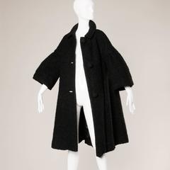 1960s Zelinka Matlick Vintage Boucle Wool Swing Coat with Bell Sleeves