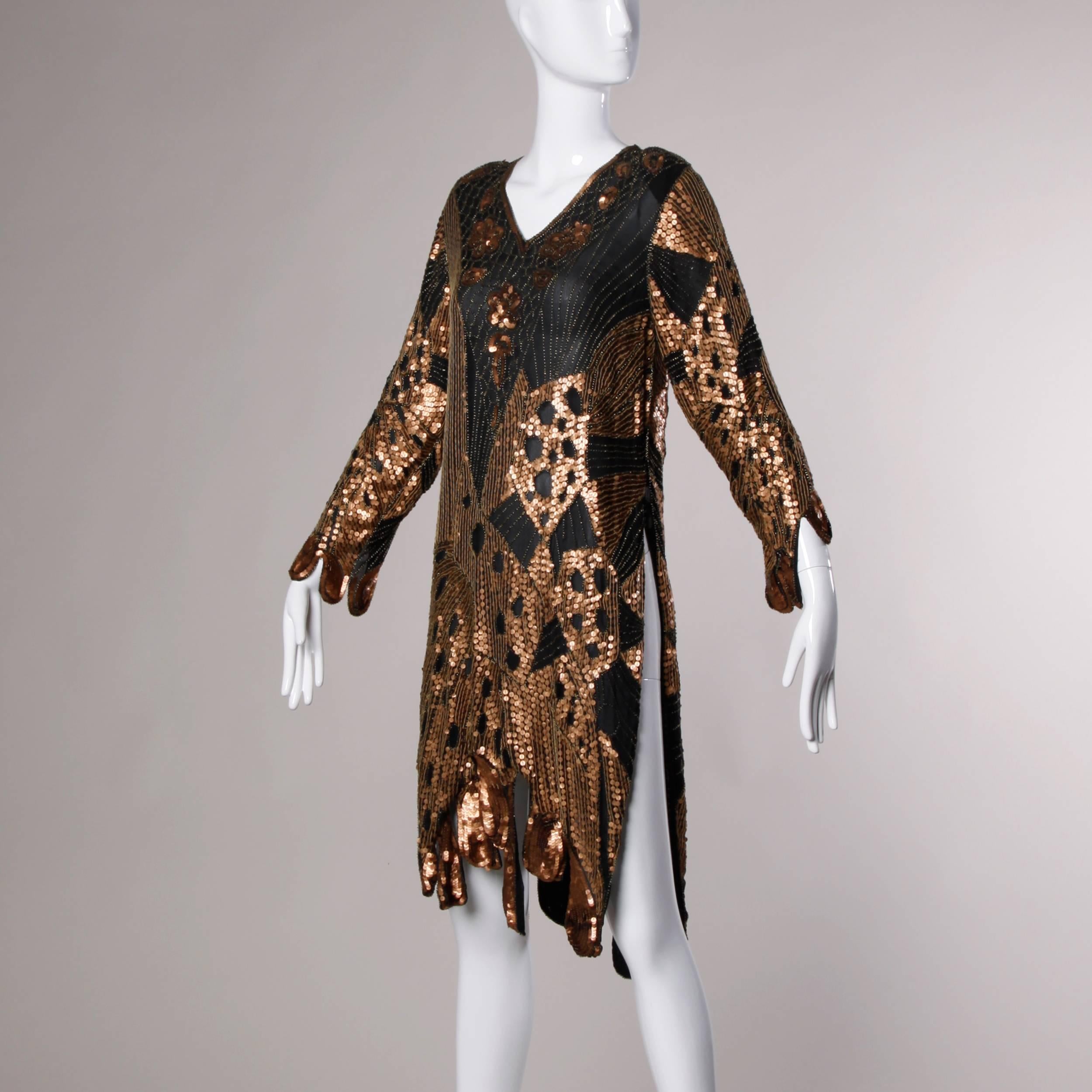 Unworn Vintage Metallic Sequin + Beaded Silk Flapper Dress with Original Tags 4