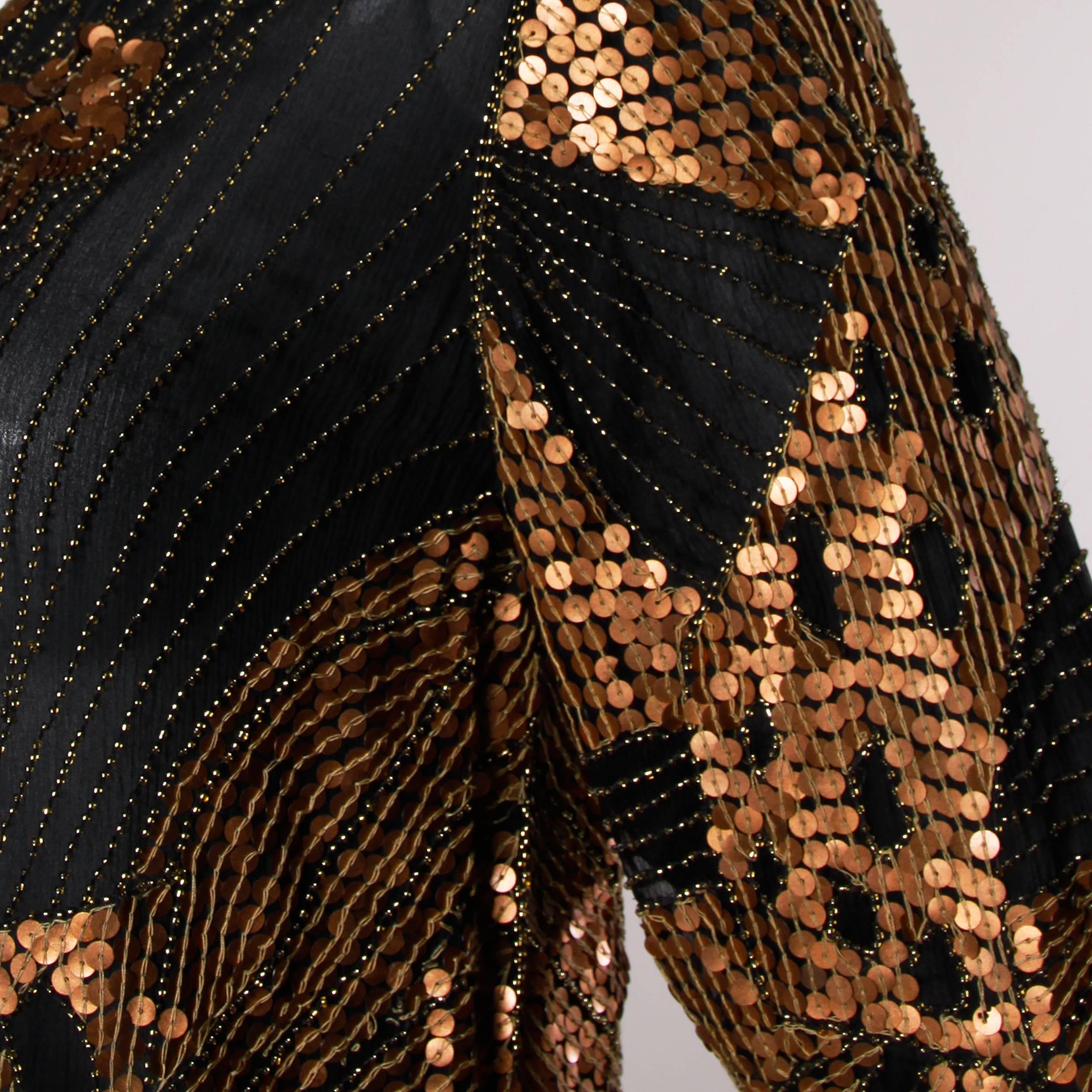 Unworn Vintage Metallic Sequin + Beaded Silk Flapper Dress with Original Tags 1