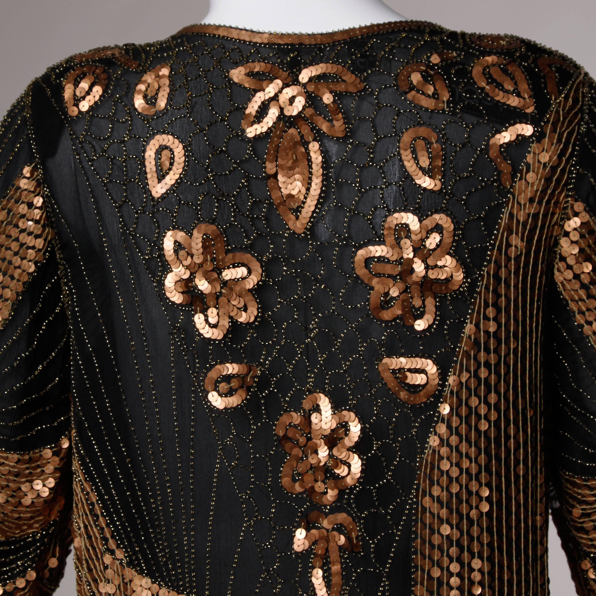 Unworn Vintage Metallic Sequin + Beaded Silk Flapper Dress with Original Tags 3
