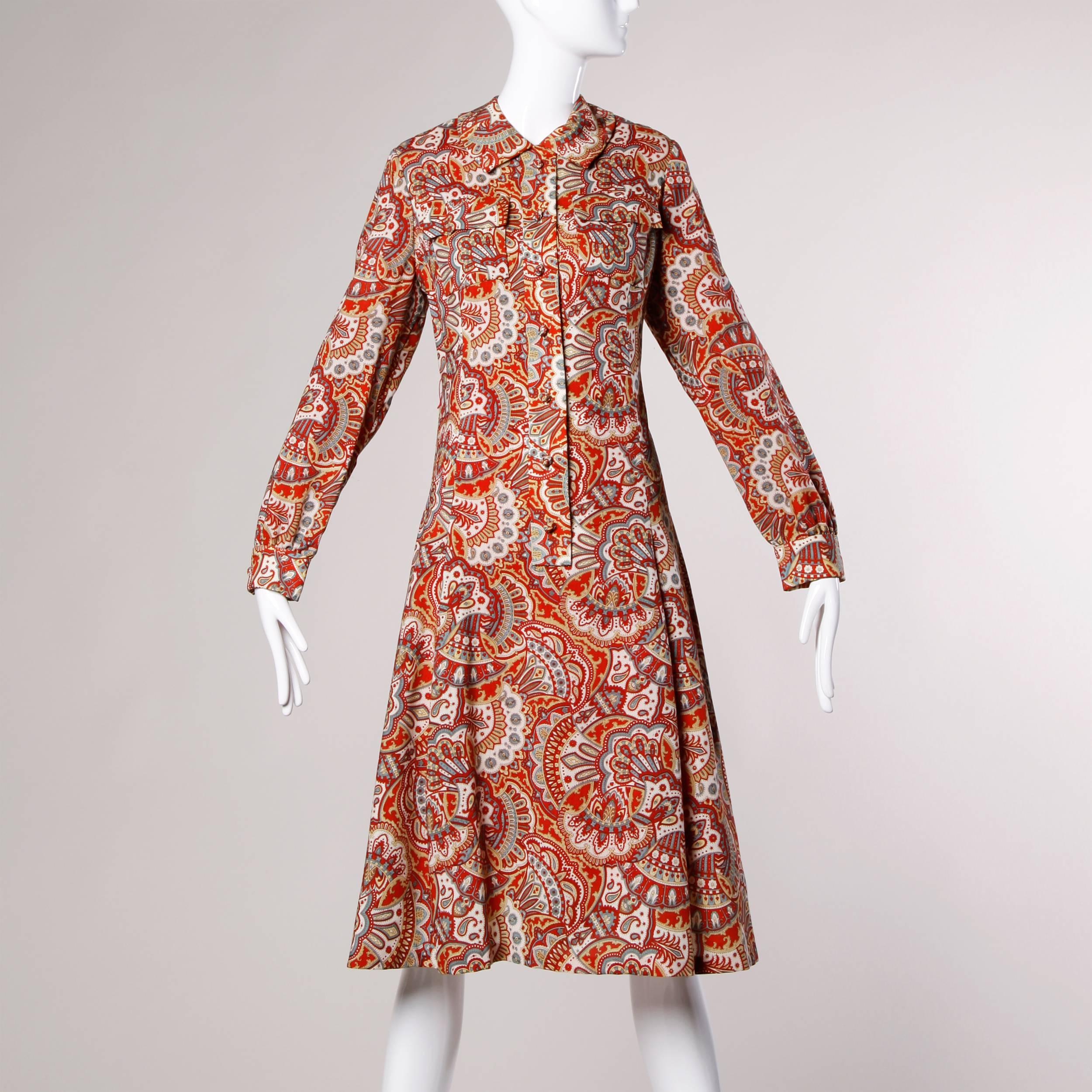 1970s Vintage Paisley Wool Coat Dress with Matching Belt 4
