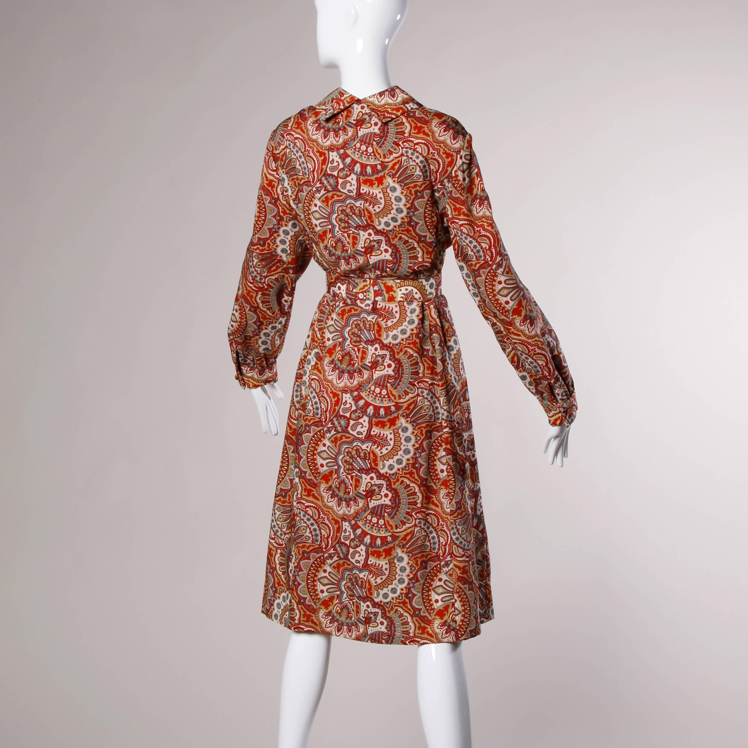 Women's 1970s Vintage Paisley Wool Coat Dress with Matching Belt